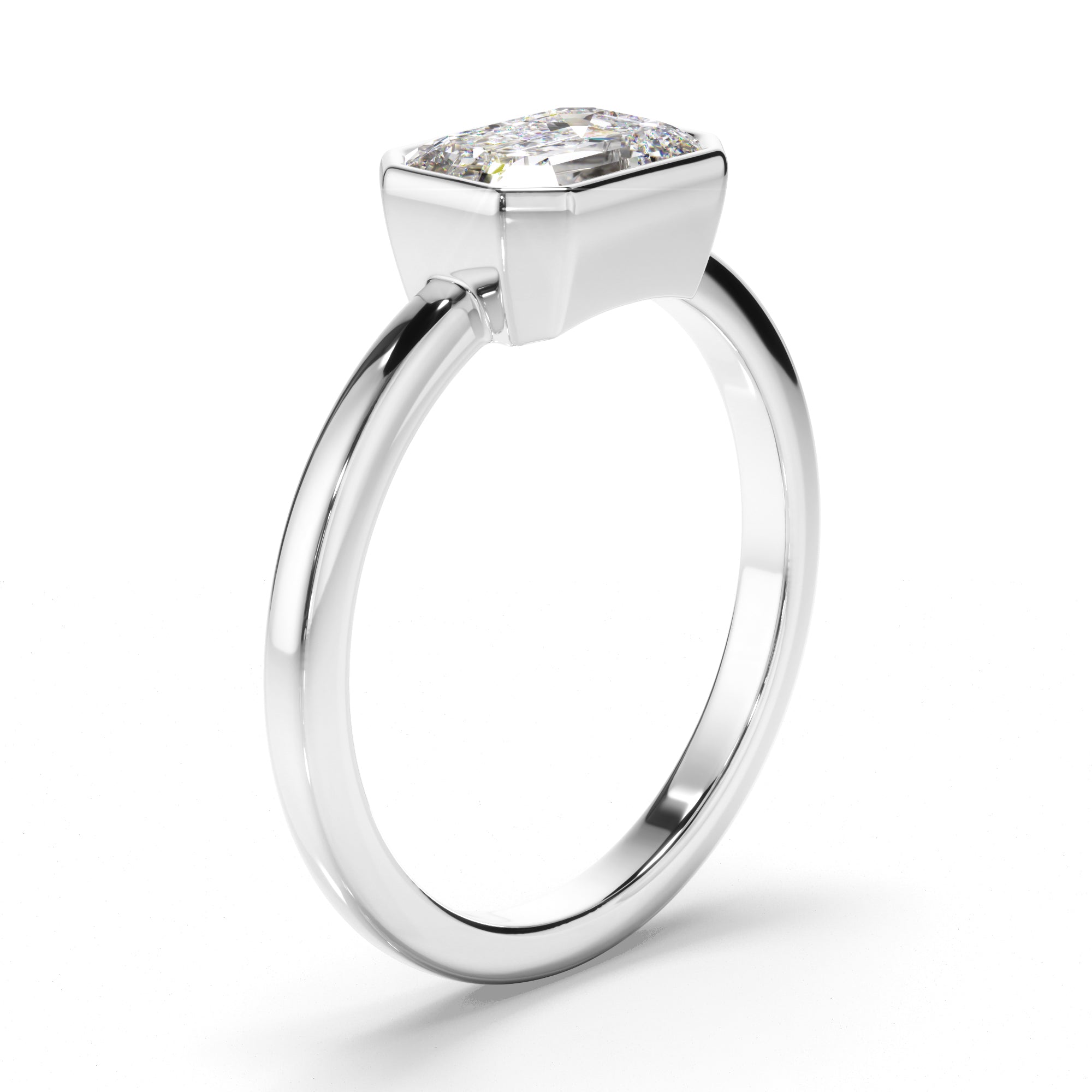 Venus - Emerald Cut Diamond Bezel East West Solitaire Engagement Ring