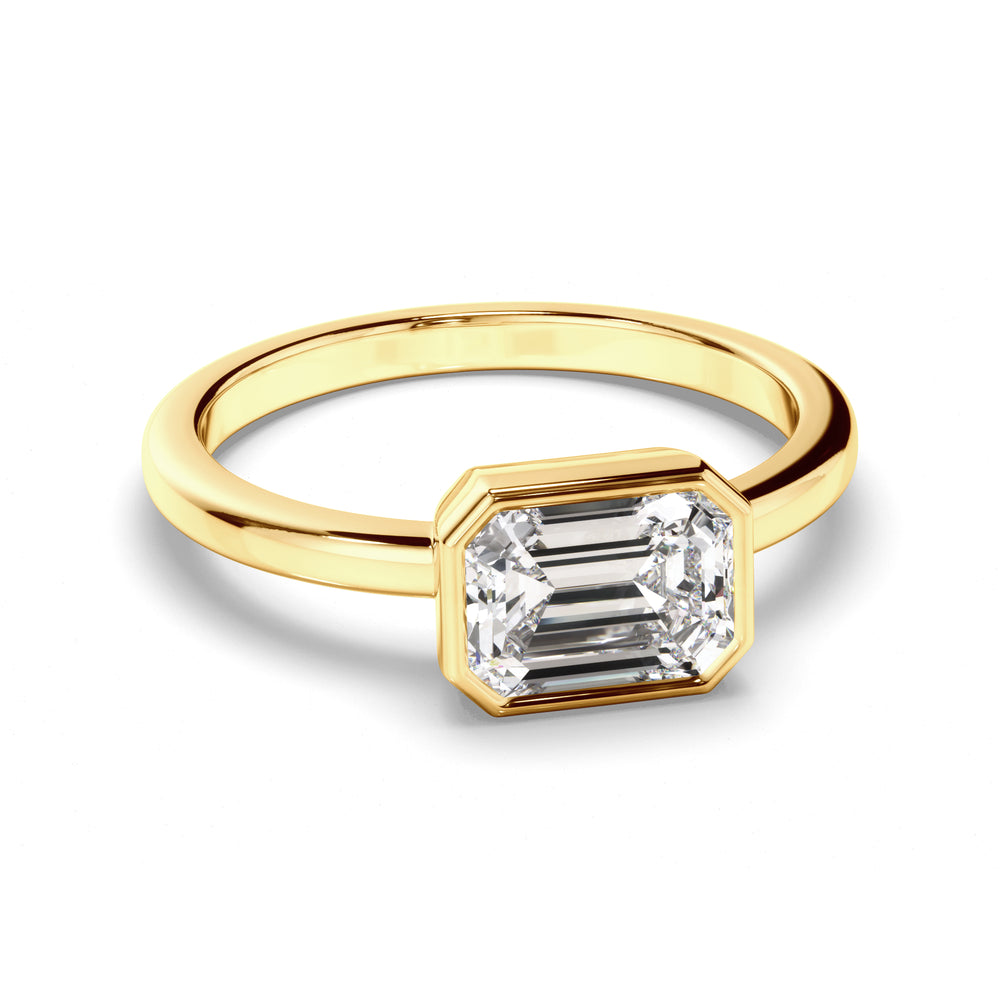 Venus - Emerald Cut Diamond Bezel East West Solitaire Engagement Ring
