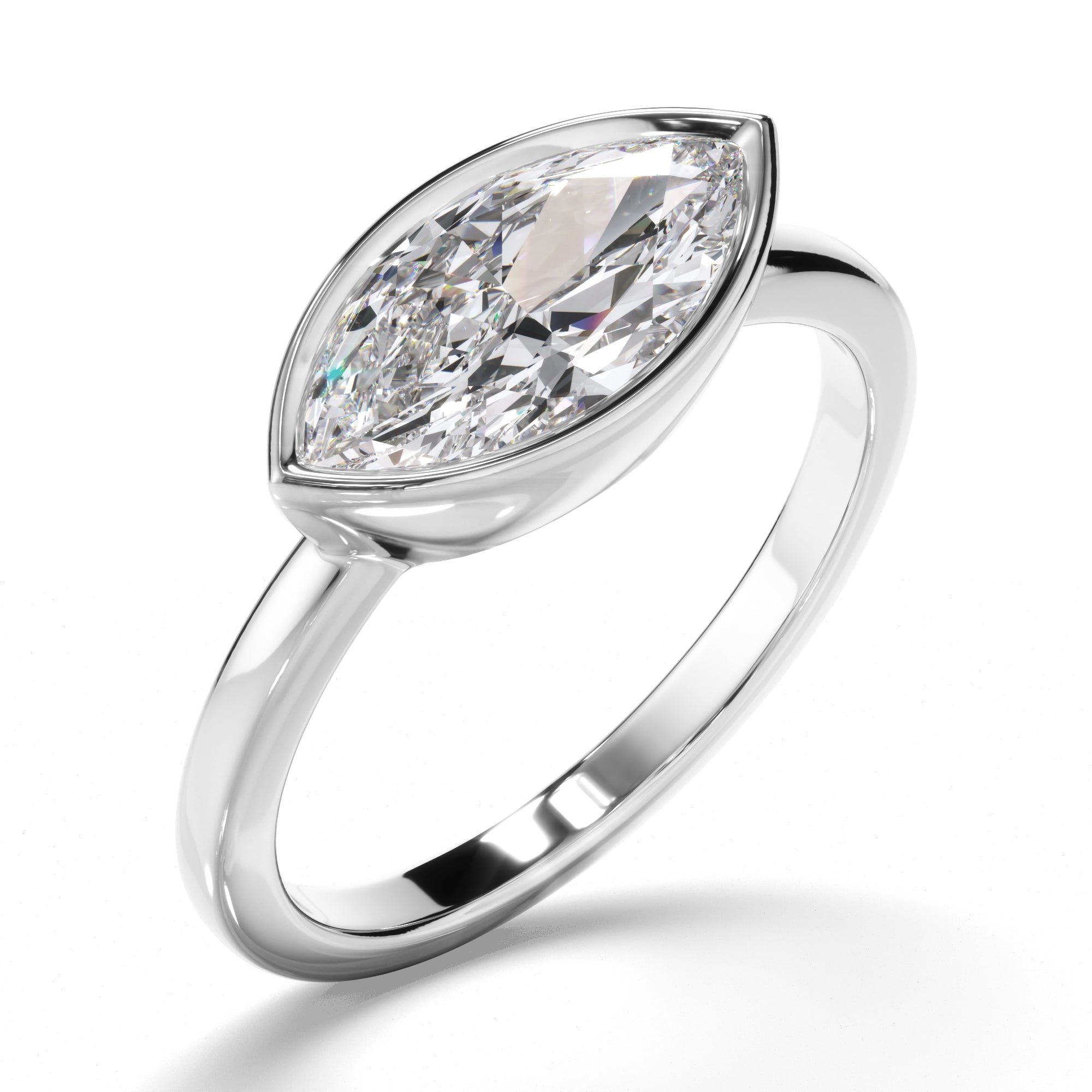 Annalise - Marquise Cut Diamond Bezel East West Solitaire Engagement Ring