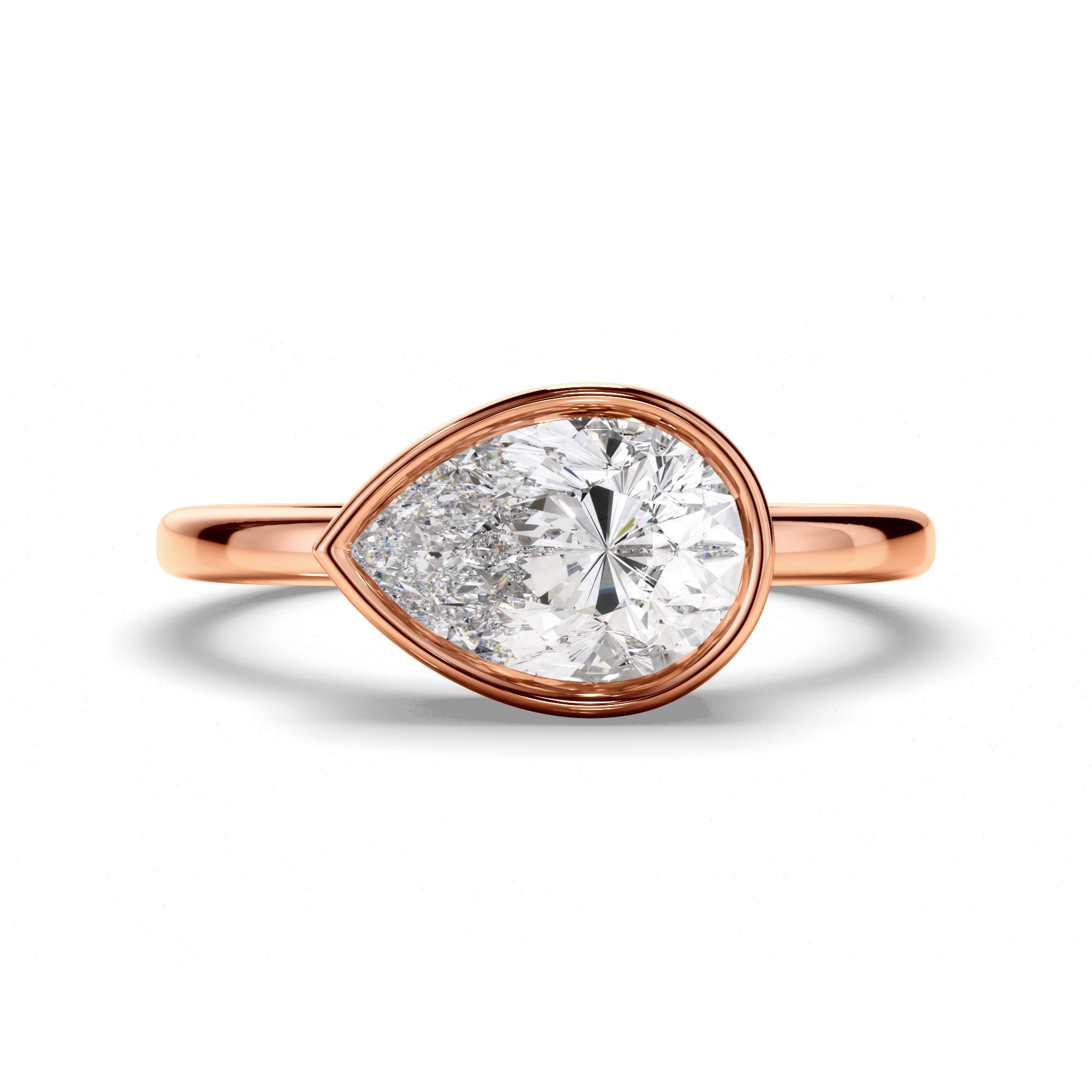Clarisse - Pear Cut Diamond Bezel East West Solitaire Engagement Ring