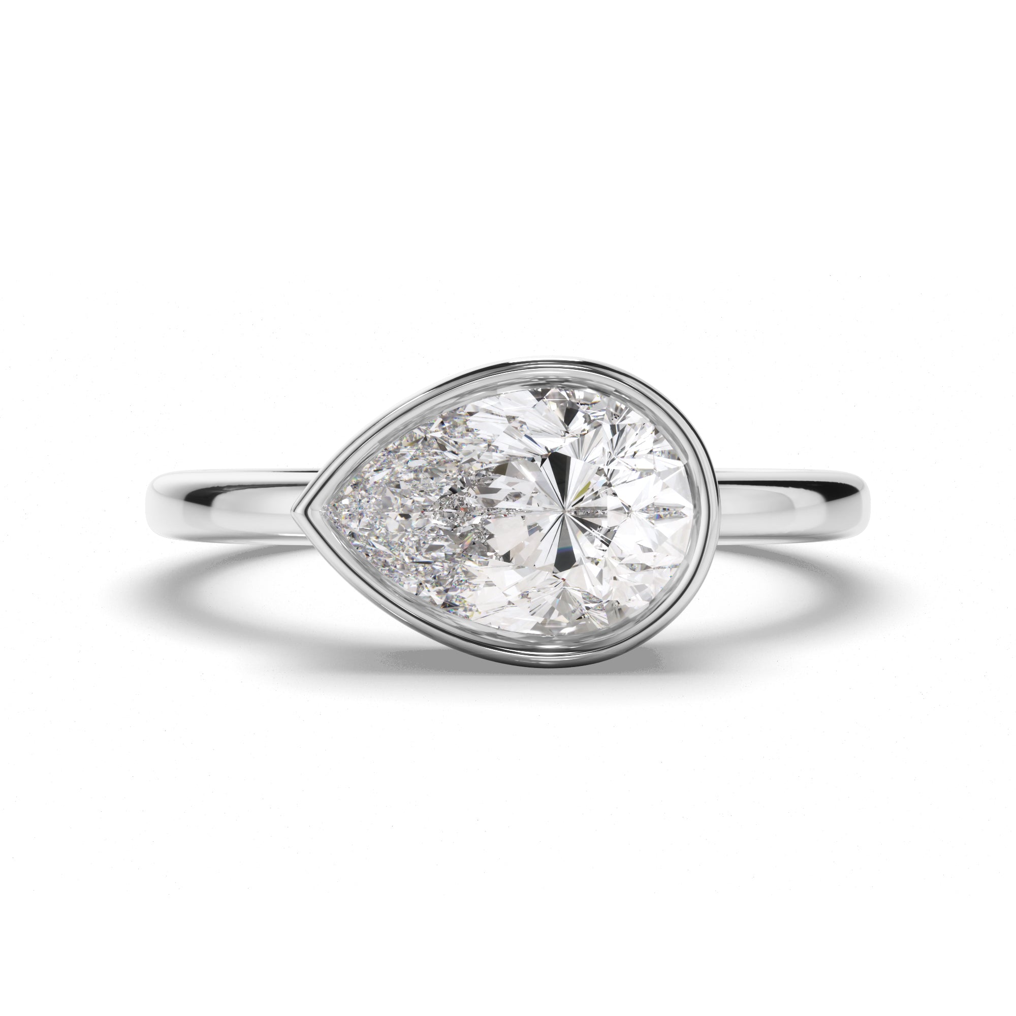 Clarisse - Pear Cut Diamond Bezel East West Solitaire Engagement Ring