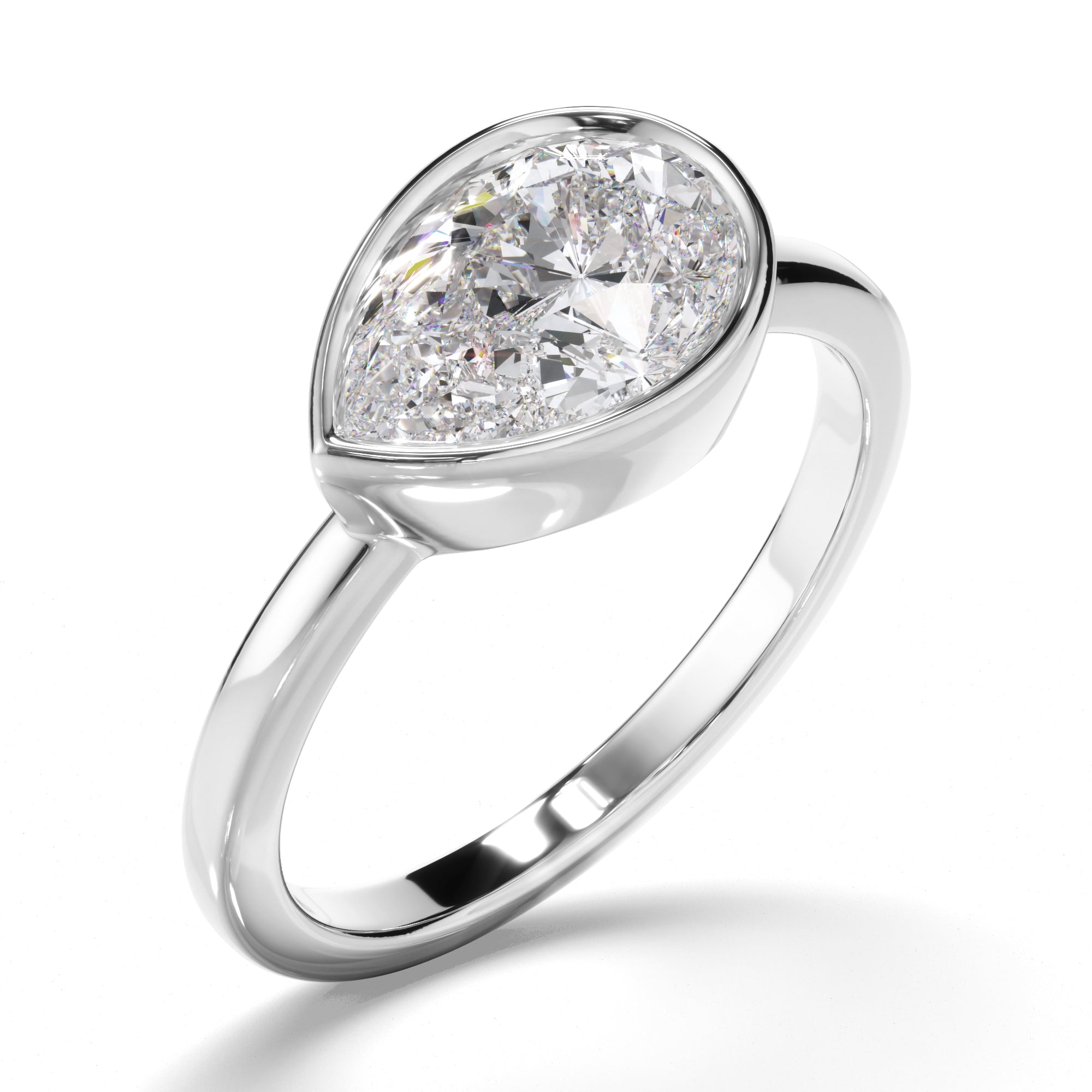Clarisse - Pear Cut Diamond Bezel East West Solitaire Engagement Ring