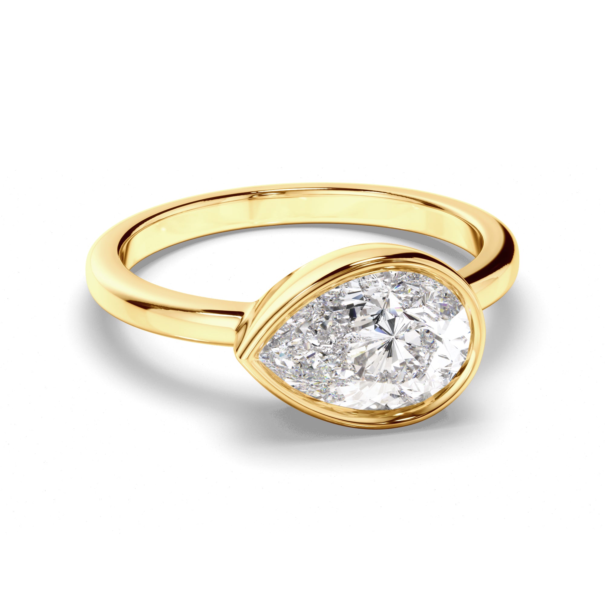 Clarisse - Pear Cut Diamond Bezel East West Solitaire Engagement Ring