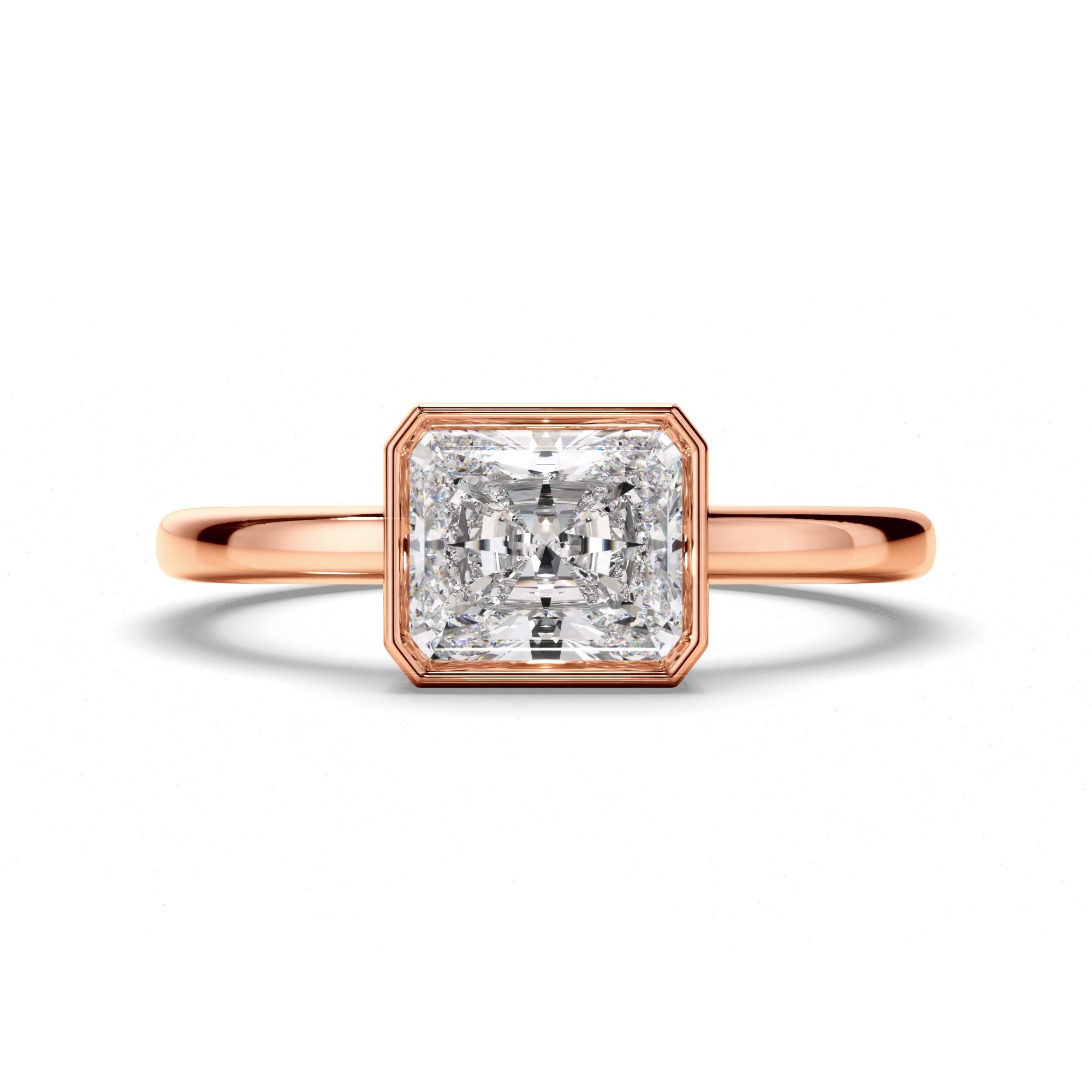 Theia - Radiant Cut Diamond Bezel East West Solitaire Engagement Ring