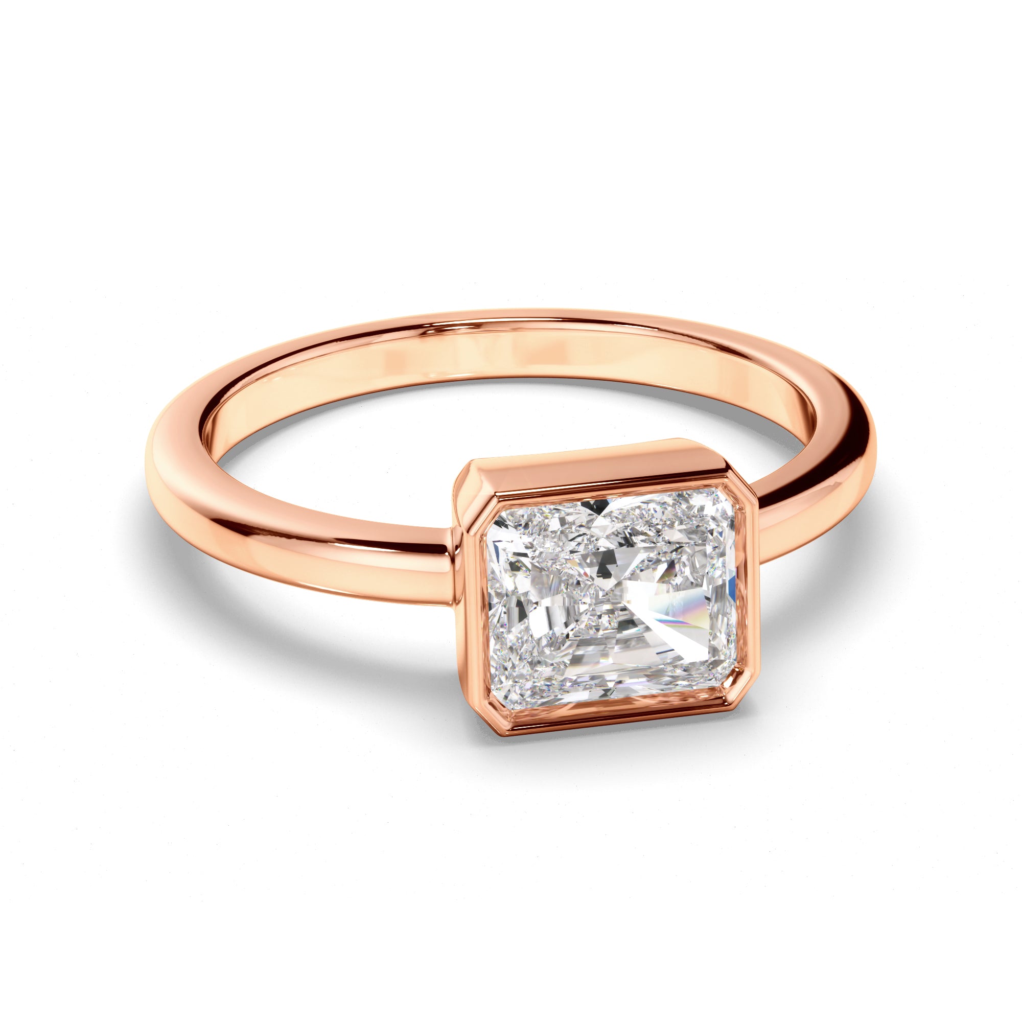 Theia - Radiant Cut Diamond Bezel East West Solitaire Engagement Ring