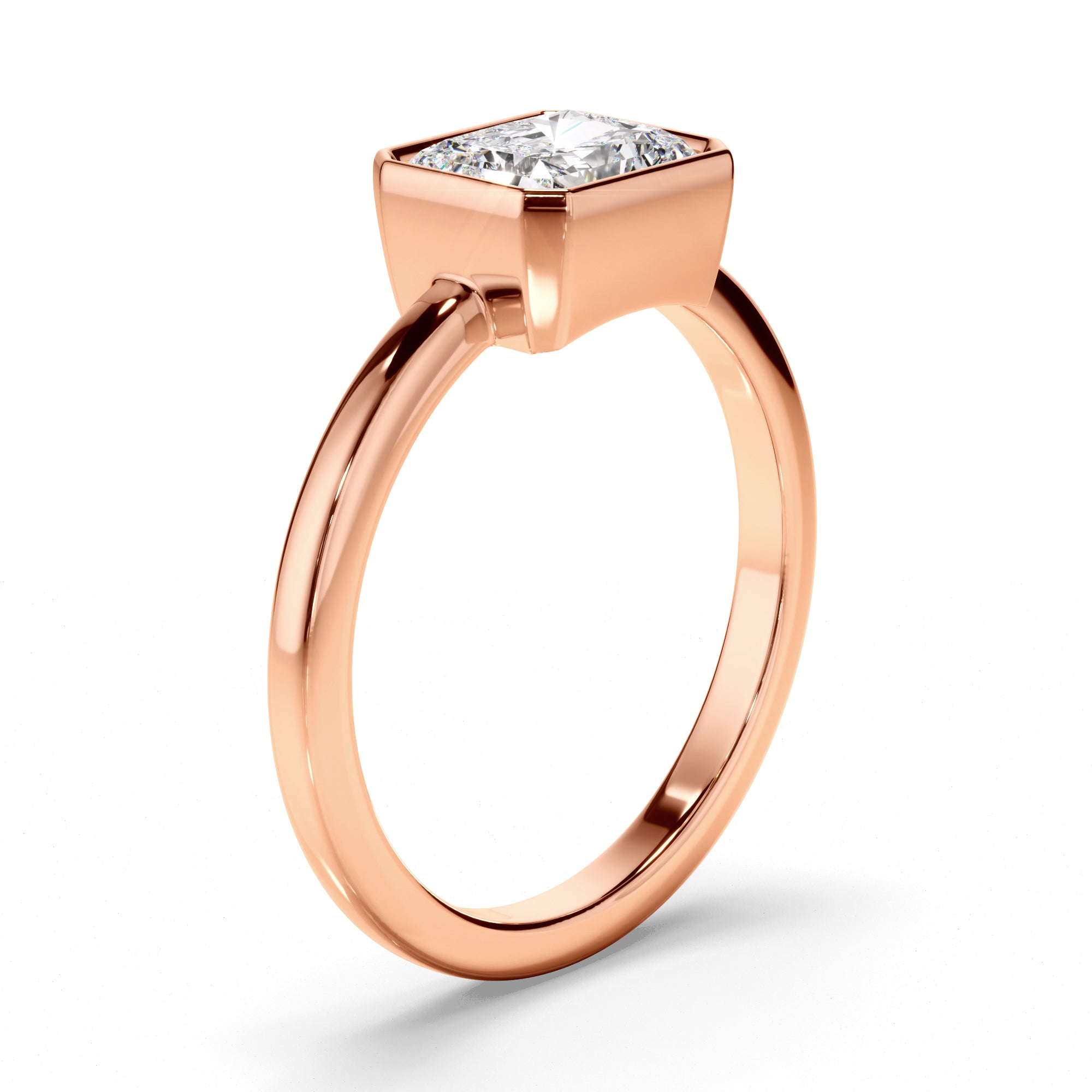 Theia - Radiant Cut Diamond Bezel East West Solitaire Engagement Ring