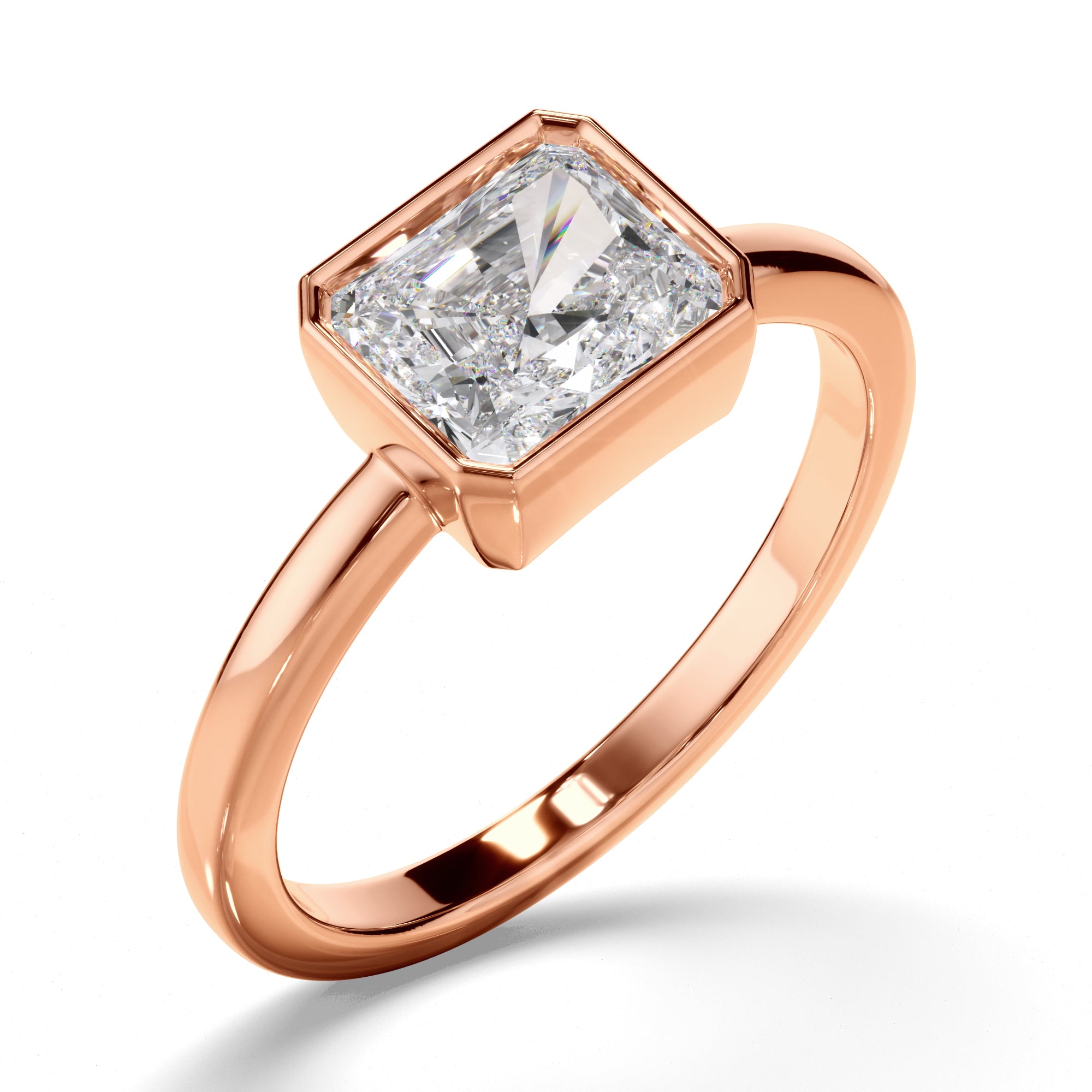 Theia - Radiant Cut Diamond Bezel East West Solitaire Engagement Ring