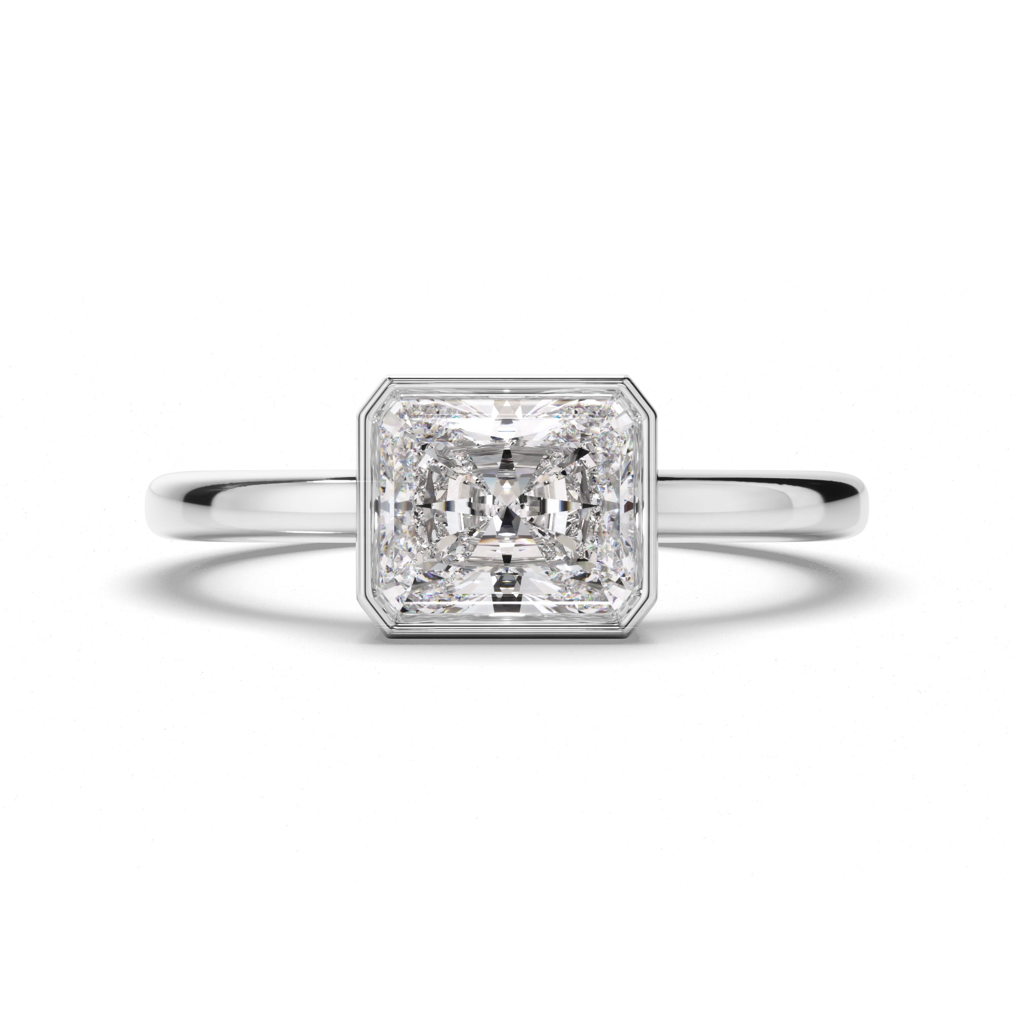 Theia - Radiant Cut Diamond Bezel East West Solitaire Engagement Ring