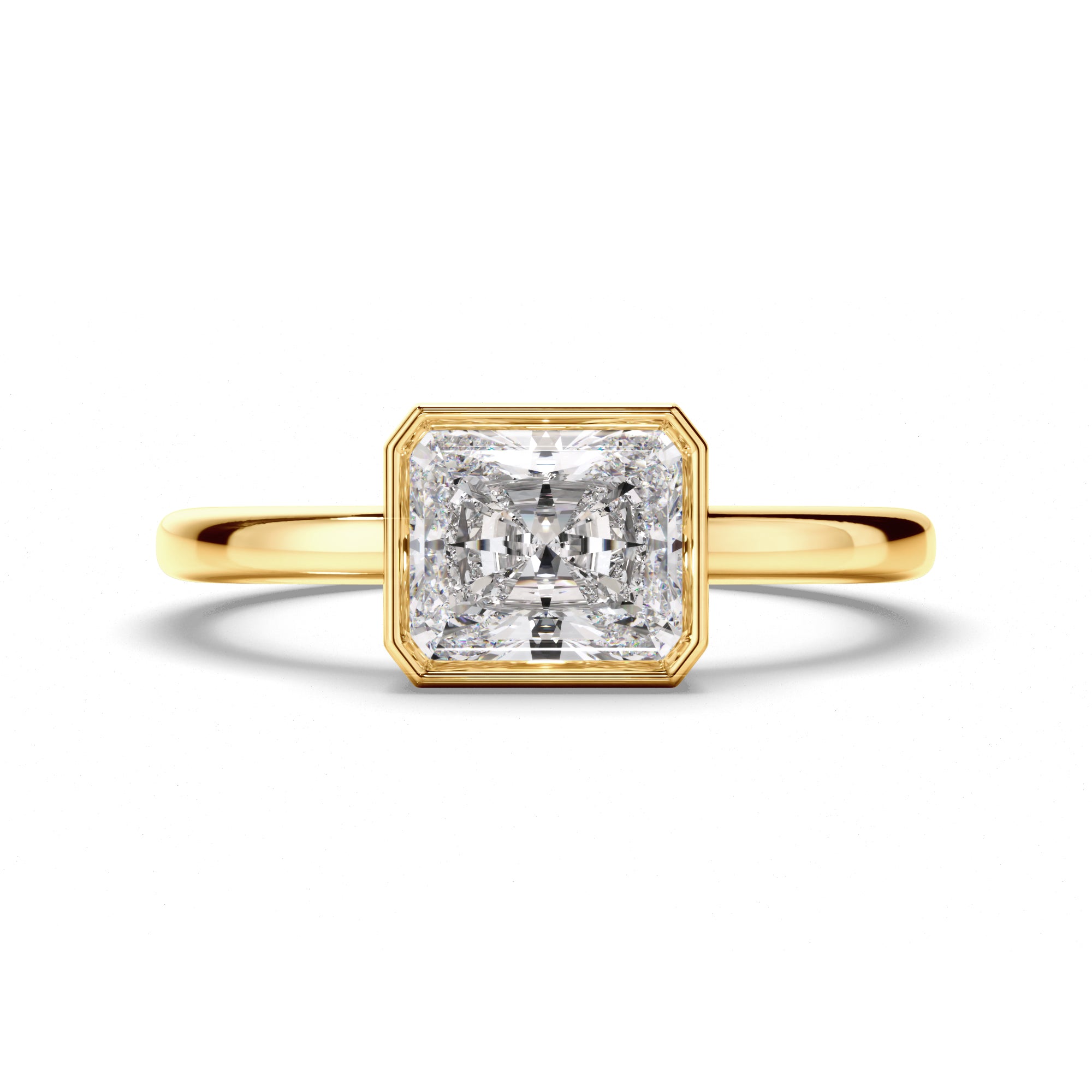 Theia - Radiant Cut Diamond Bezel East West Solitaire Engagement Ring