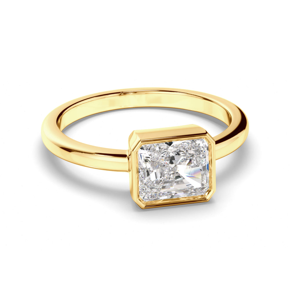 Theia - Radiant Cut Diamond Bezel East West Solitaire Engagement Ring