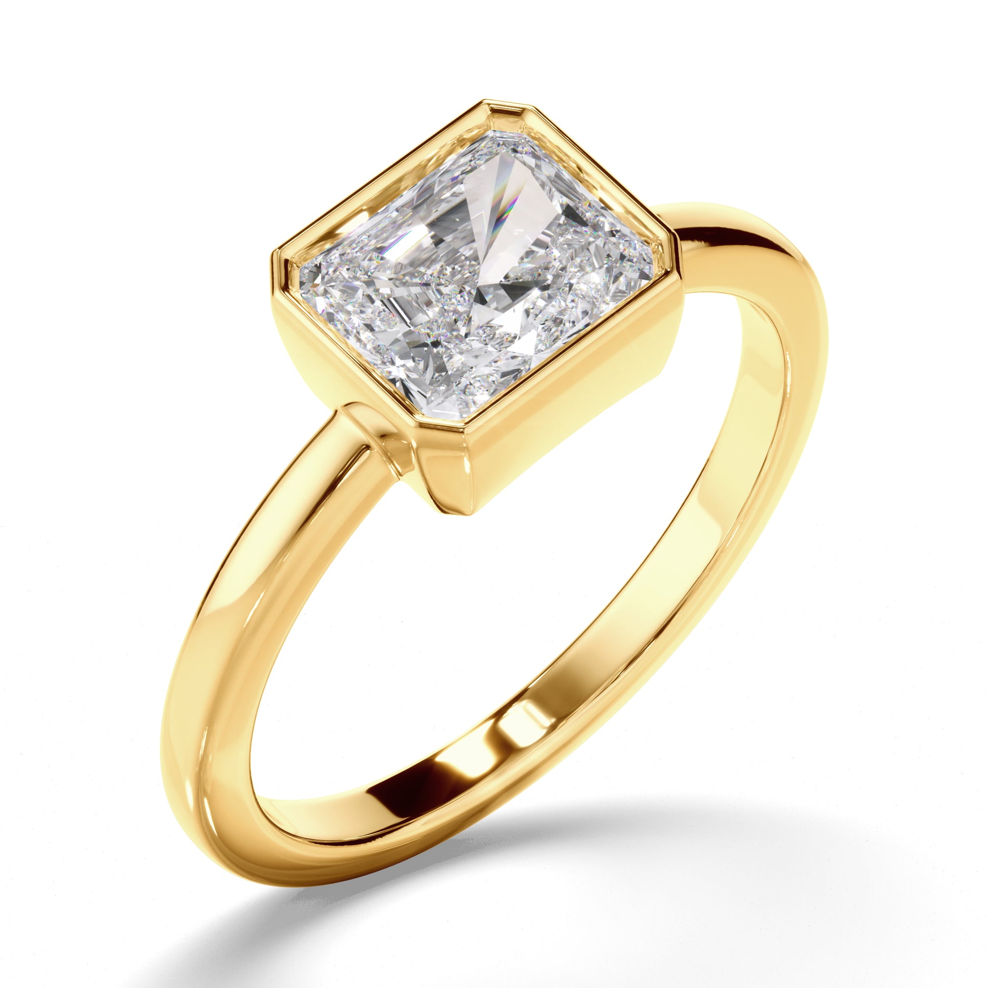 Theia - Radiant Cut Diamond Bezel East West Solitaire Engagement Ring