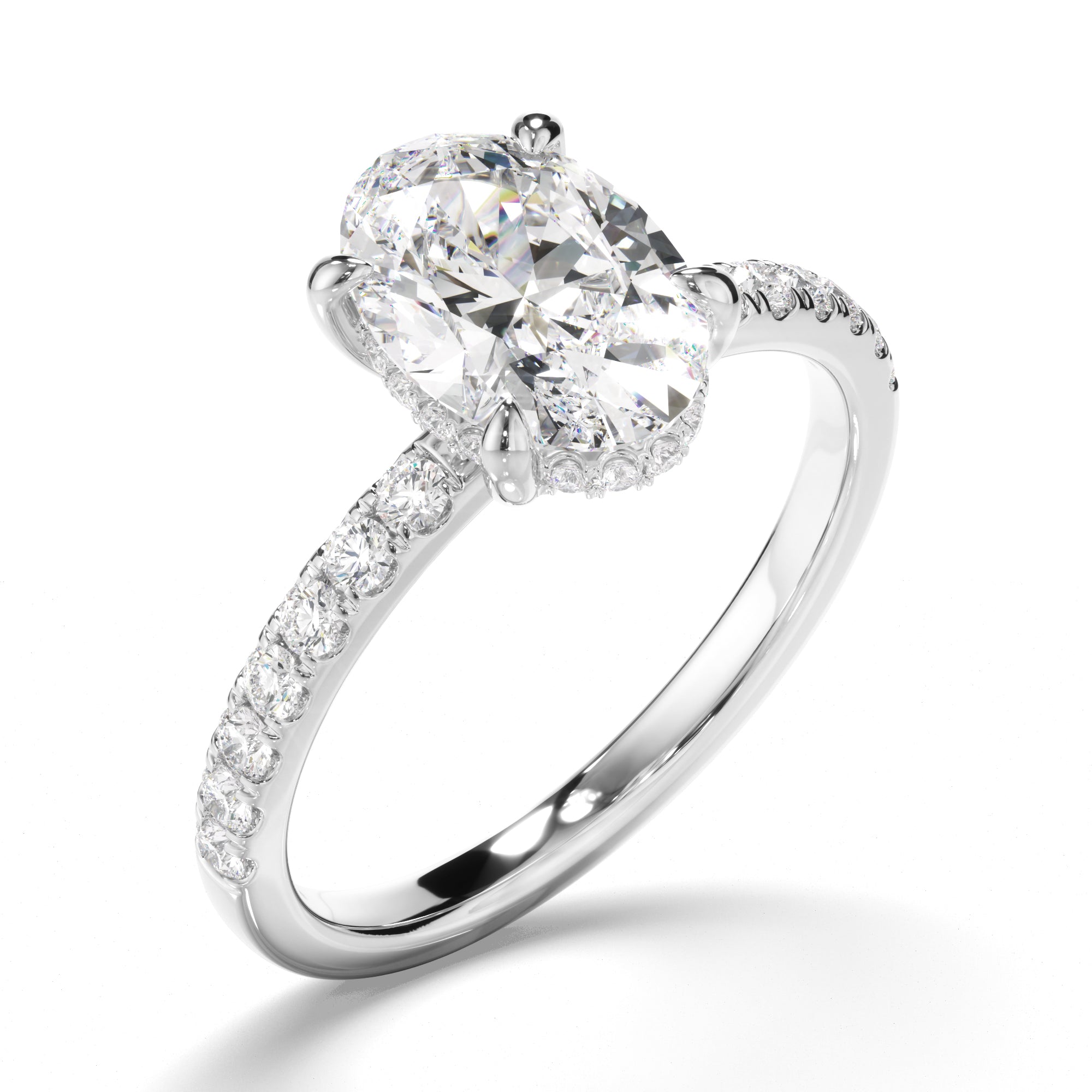 Solene - Oval Cut Diamond Engagement Ring with Diamond Sides