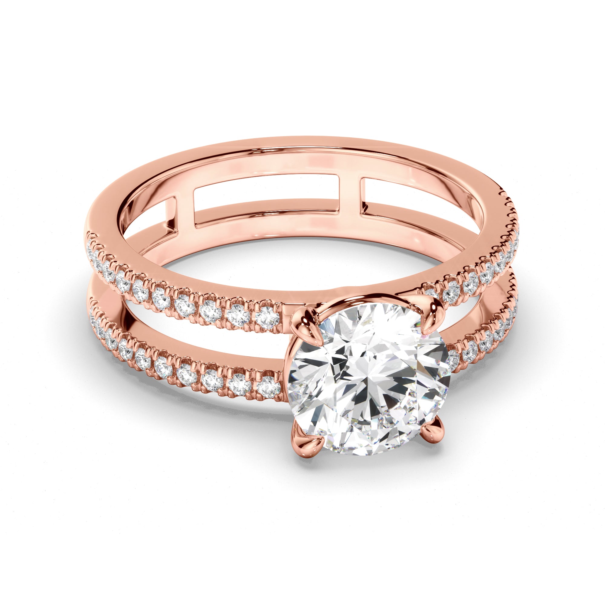 Madelina - Round Brilliant Cut Diamond Engagement Ring with Pave Sides