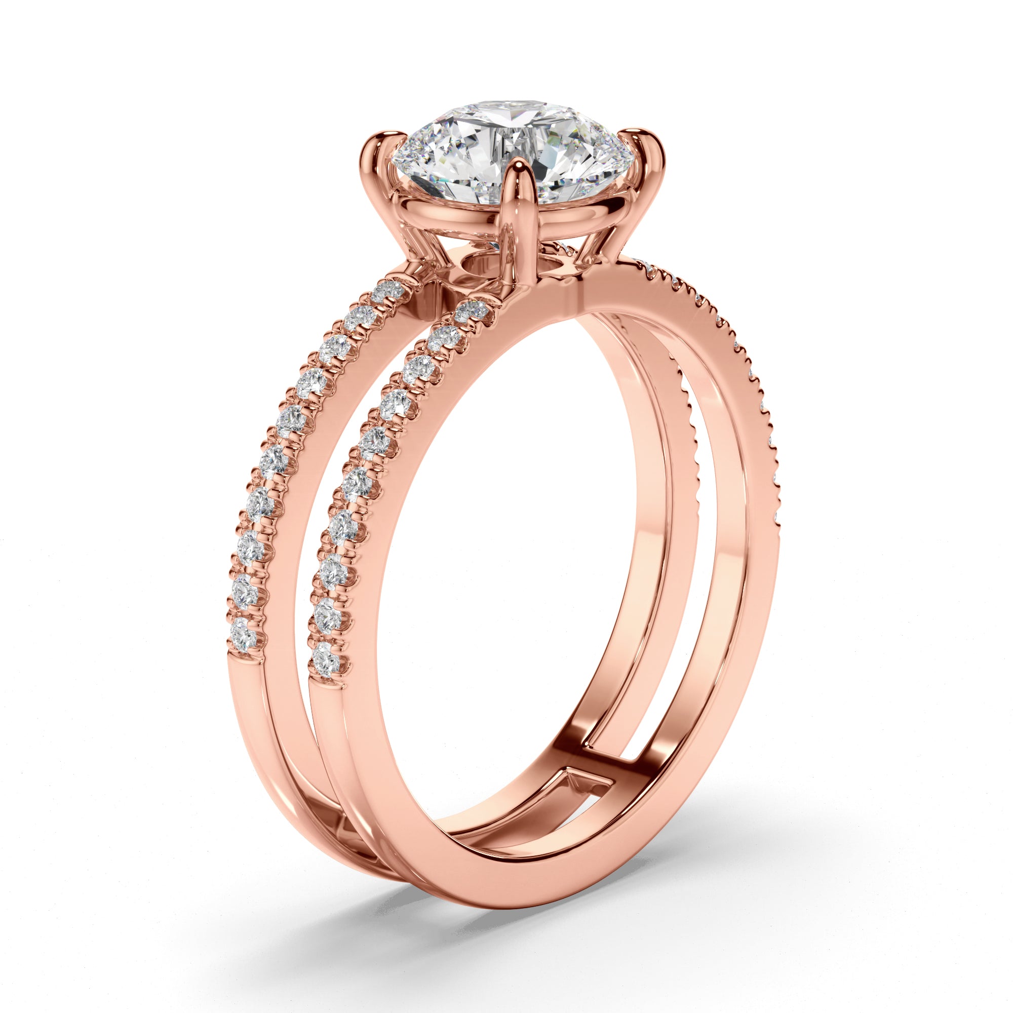 Madelina - Round Brilliant Cut Diamond Engagement Ring with Pave Sides