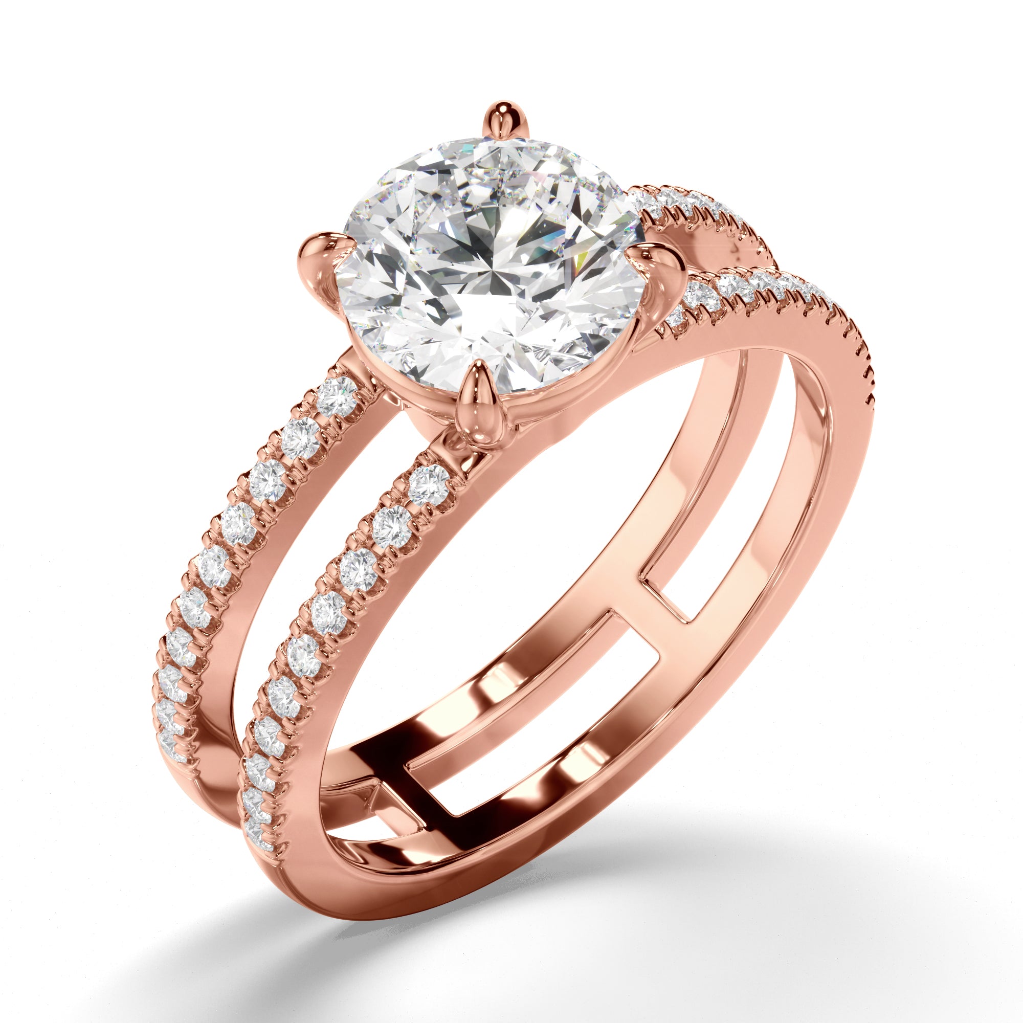 Madelina - Round Brilliant Cut Diamond Engagement Ring with Pave Sides