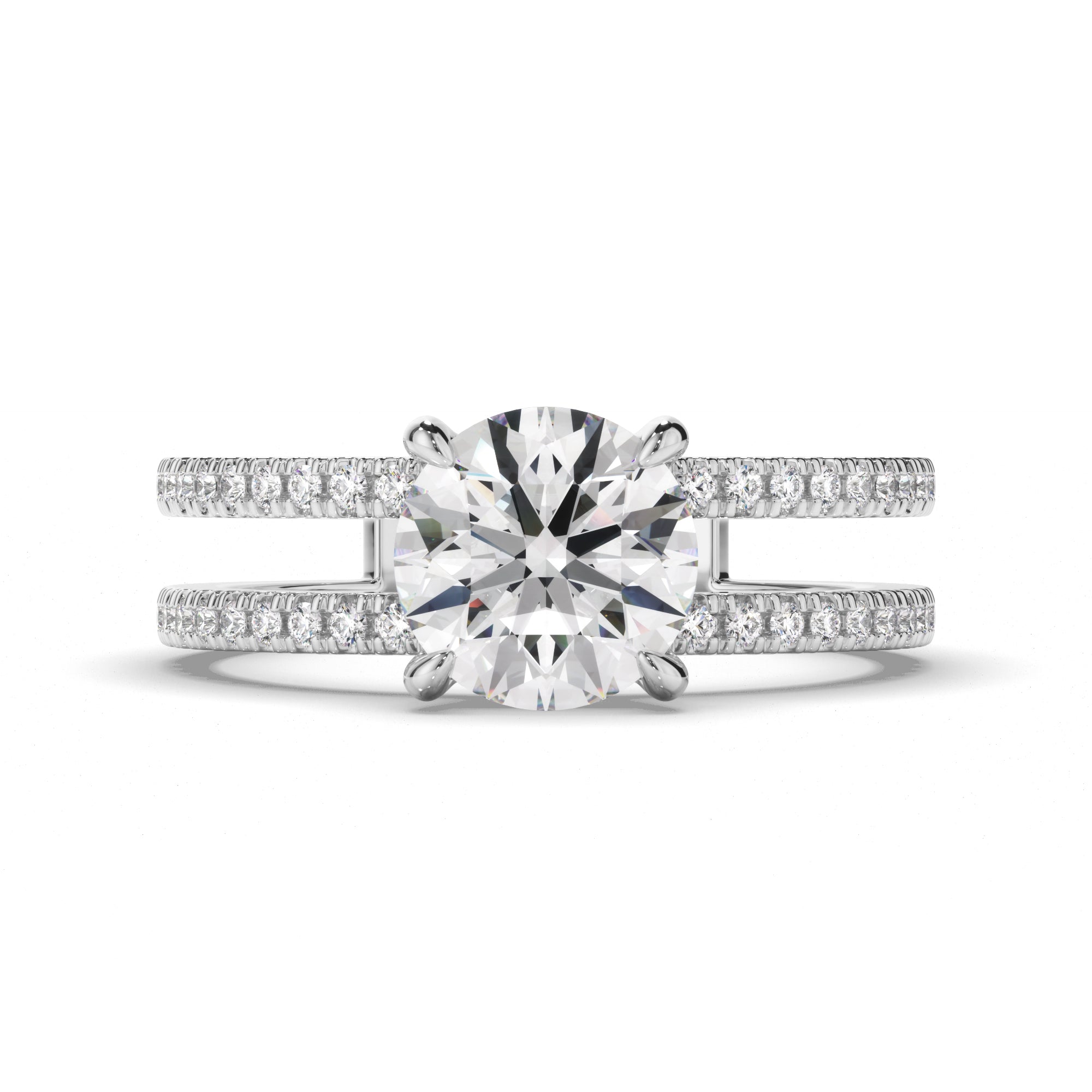 Madelina - Round Brilliant Cut Diamond Engagement Ring with Pave Sides
