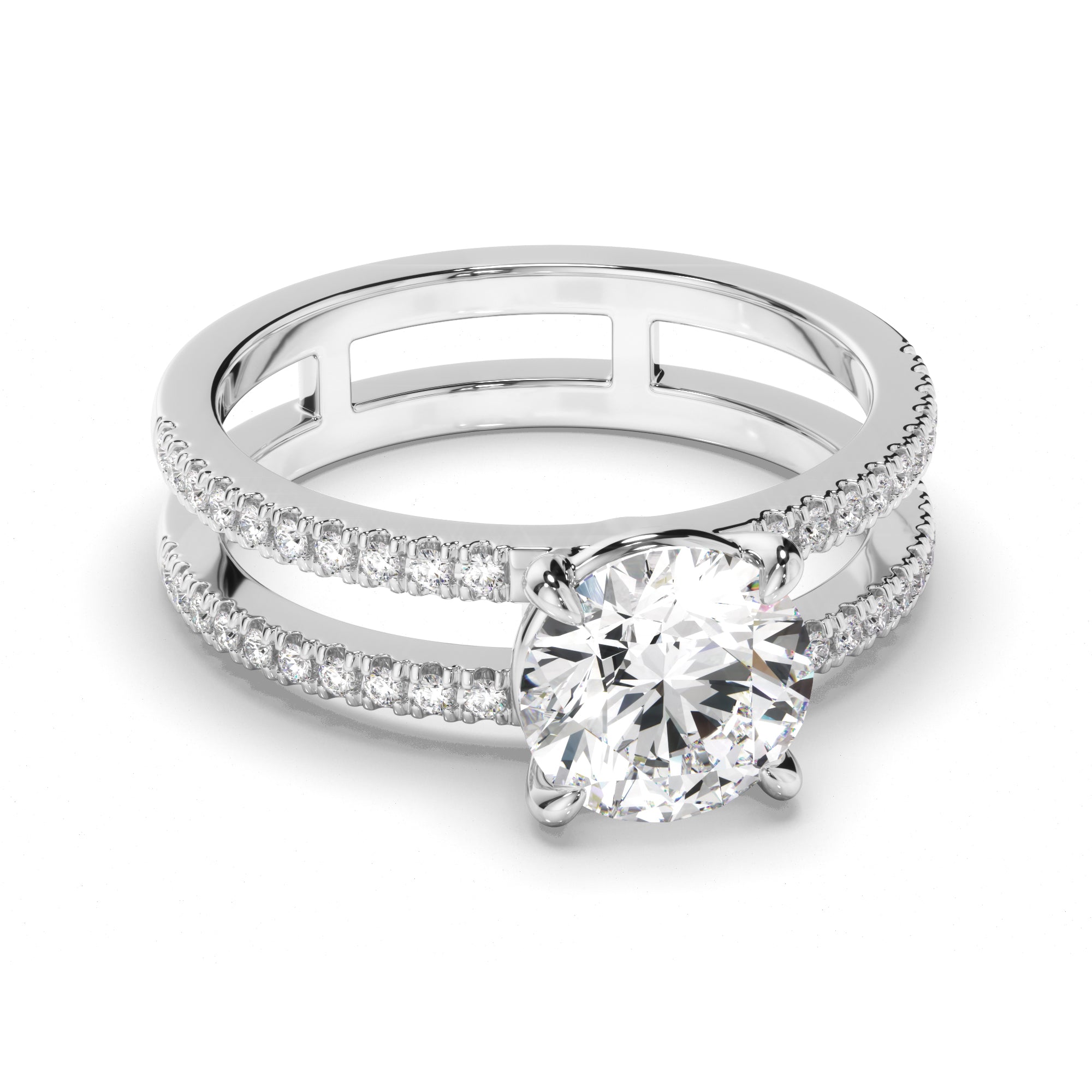 Madelina - Round Brilliant Cut Diamond Engagement Ring with Pave Sides