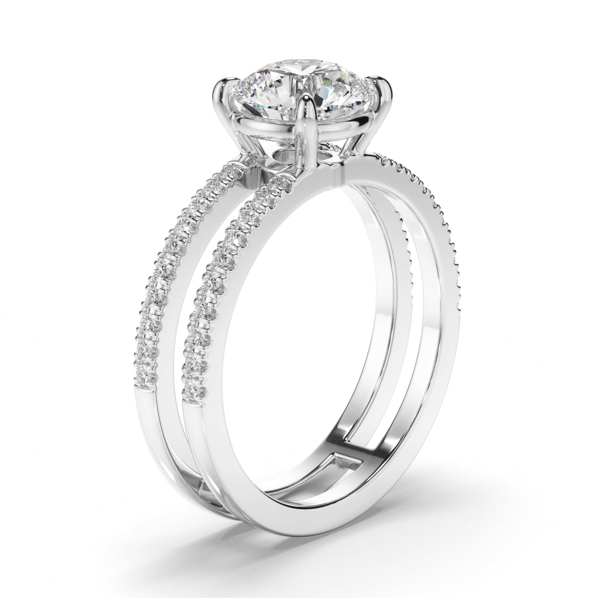 Madelina - Round Brilliant Cut Diamond Engagement Ring with Pave Sides