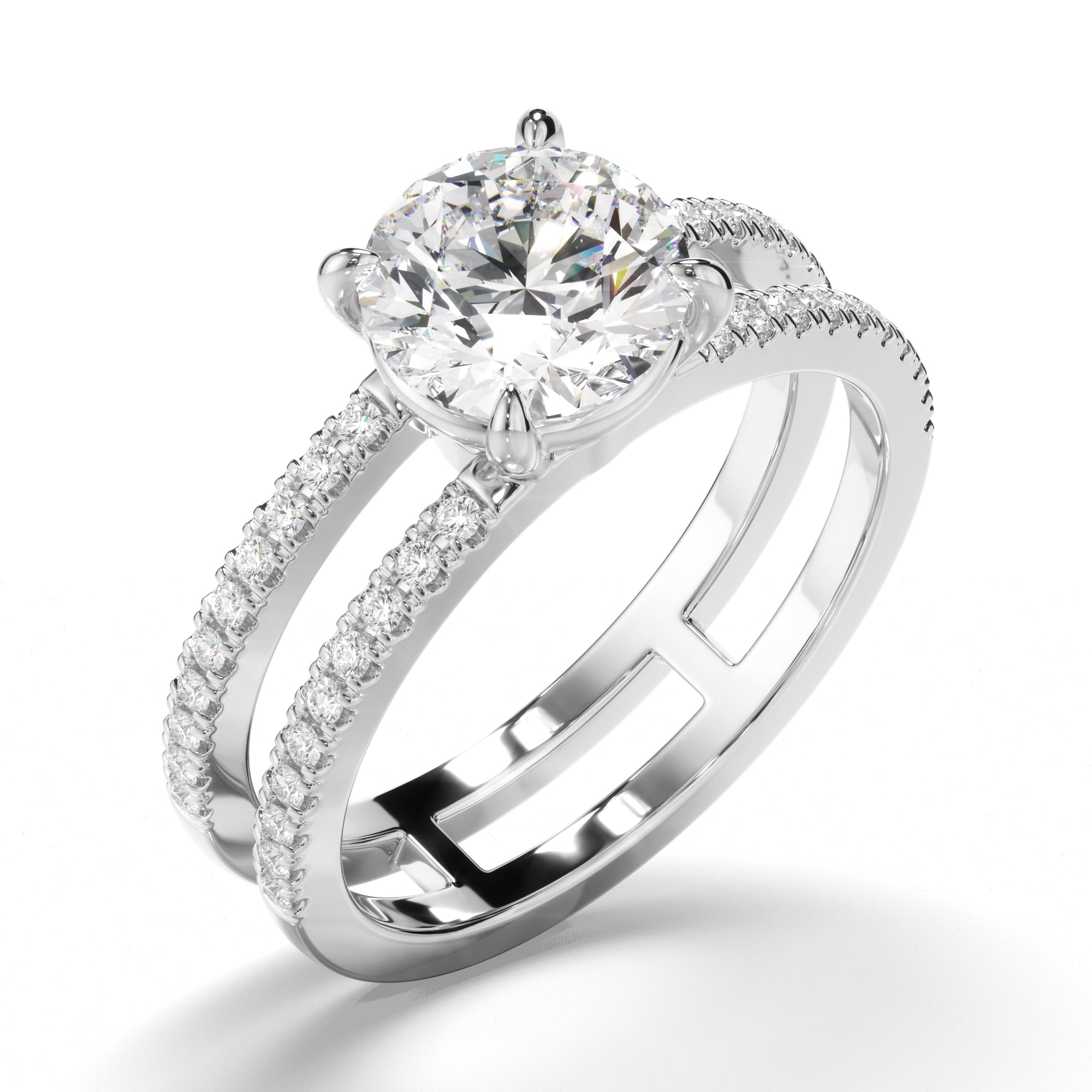Madelina - Round Brilliant Cut Diamond Engagement Ring with Pave Sides