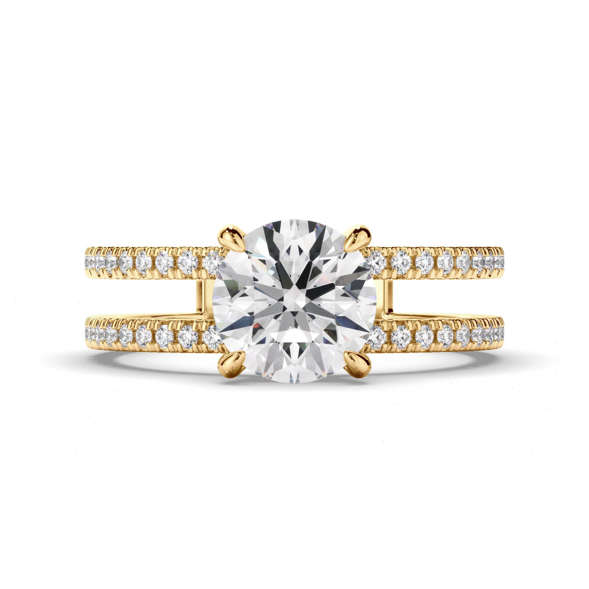 Madelina - Round Brilliant Cut Diamond Engagement Ring with Pave Sides