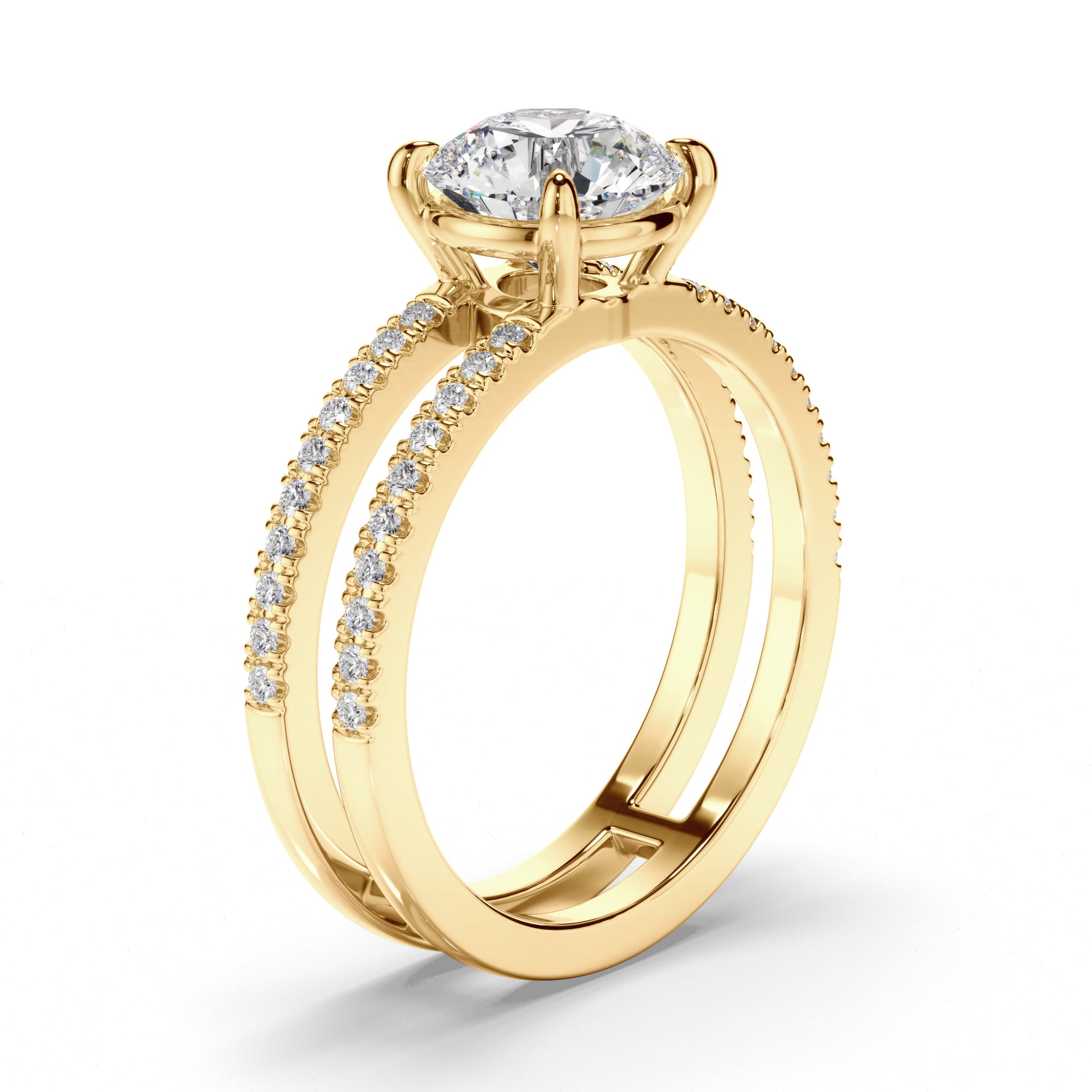 Madelina - Round Brilliant Cut Diamond Engagement Ring with Pave Sides