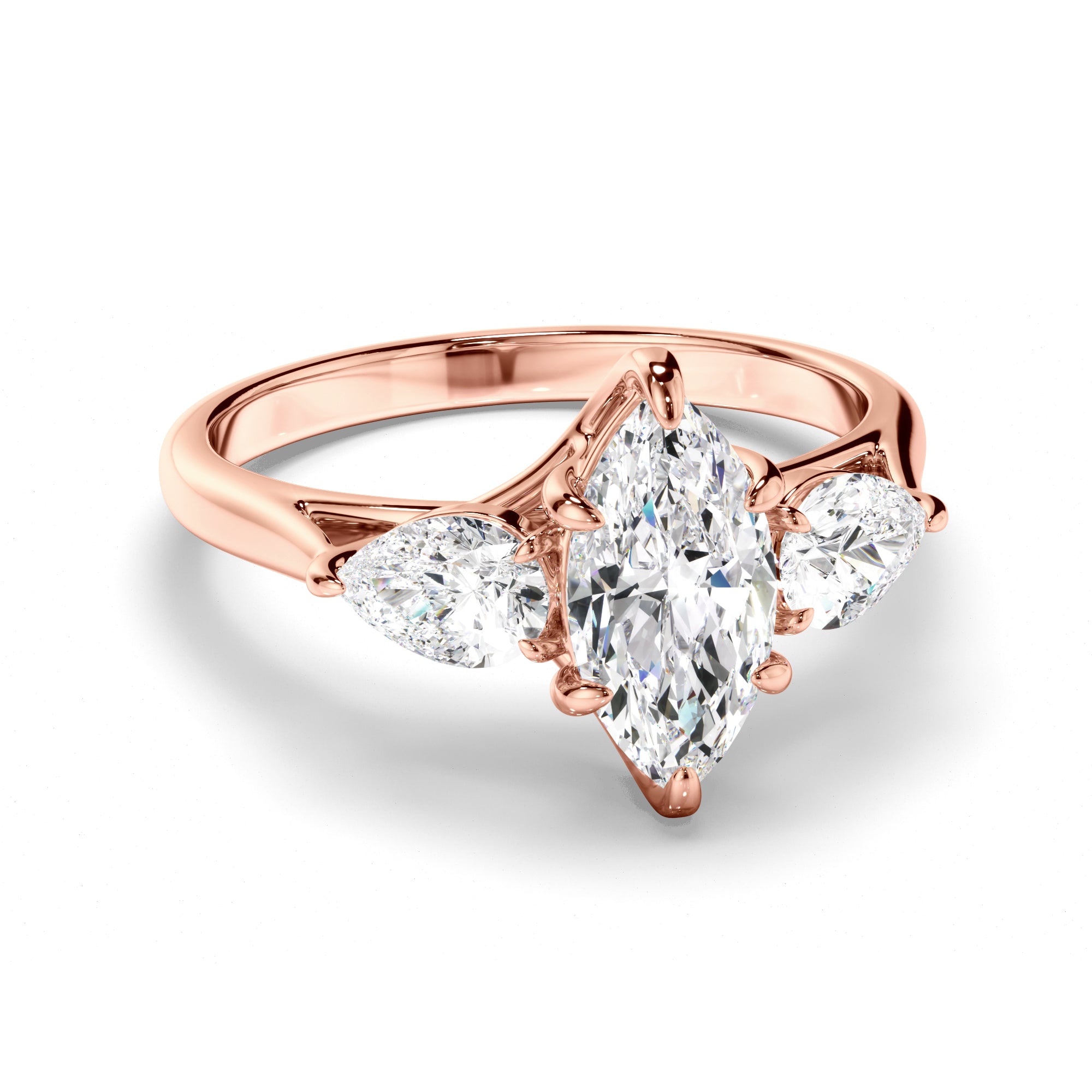 Scarlett - Marquise Cut Diamond Trilogy Engagement Ring with Pear Sides