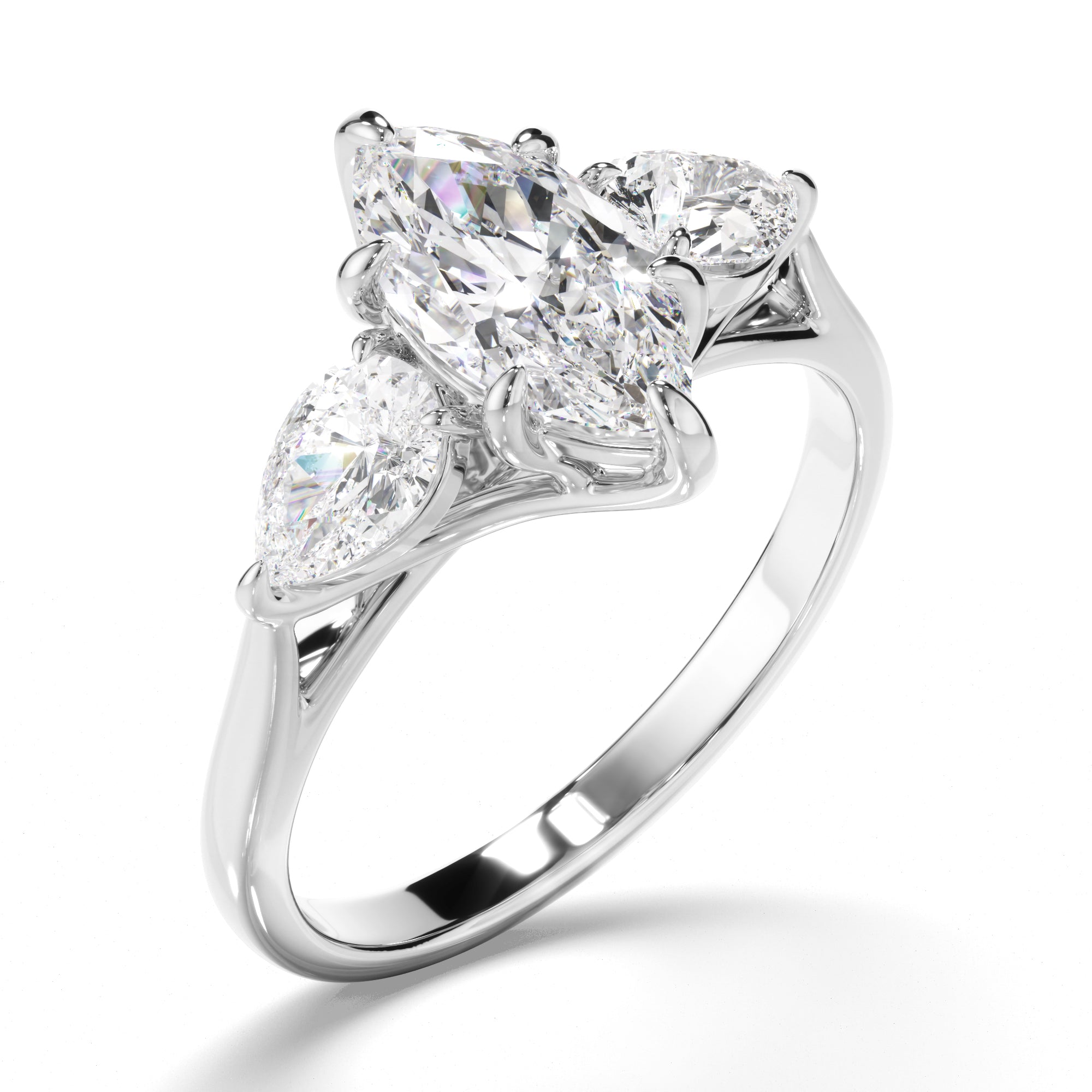 Scarlett - Marquise Cut Diamond Trilogy Engagement Ring with Pear Sides