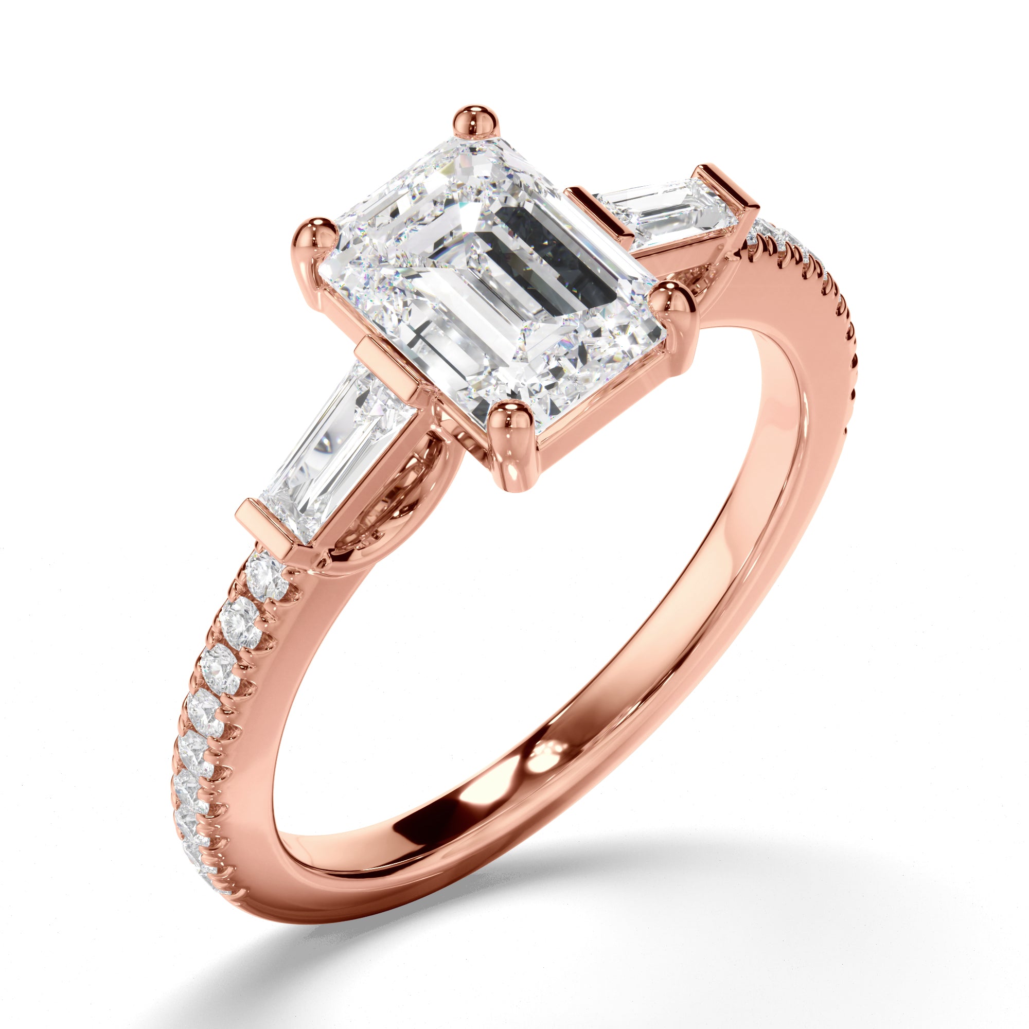 Annabelle - Emerald Cut Diamond Engagement Ring with Baguette & Pave Sides