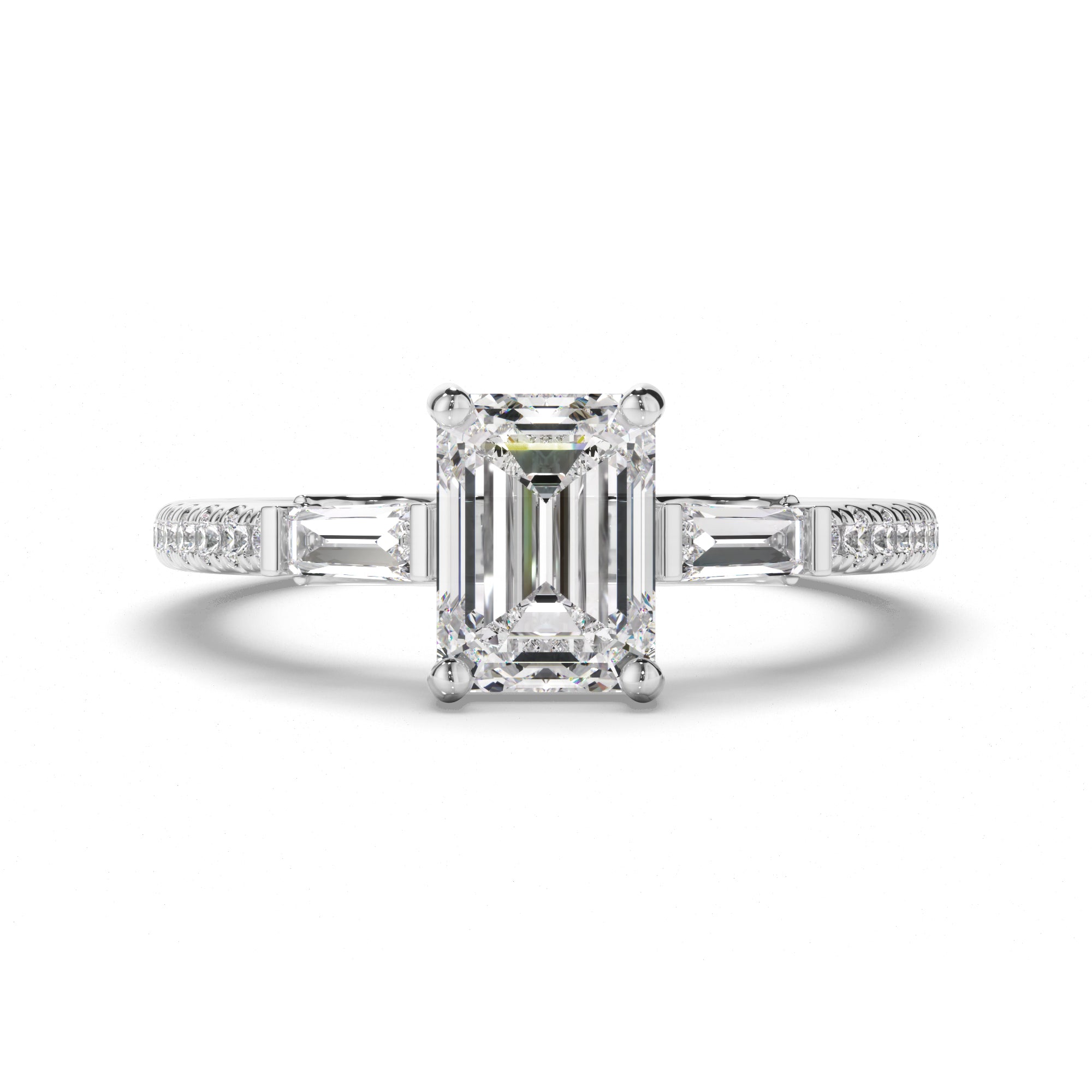 Annabelle - Emerald Cut Diamond Engagement Ring with Baguette & Pave Sides