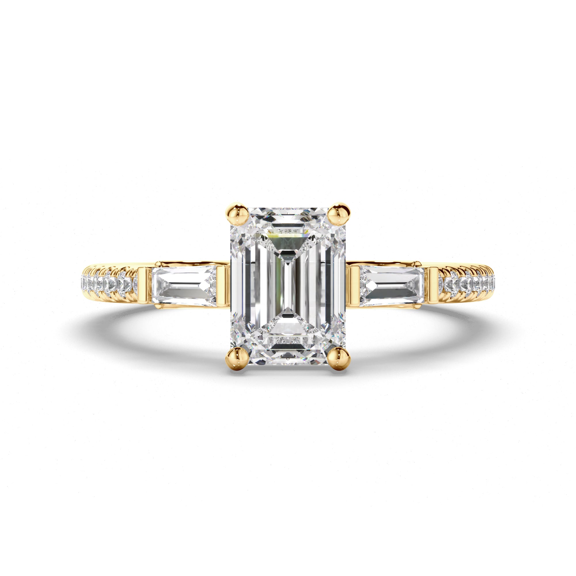 Annabelle - Emerald Cut Diamond Engagement Ring with Baguette & Pave Sides