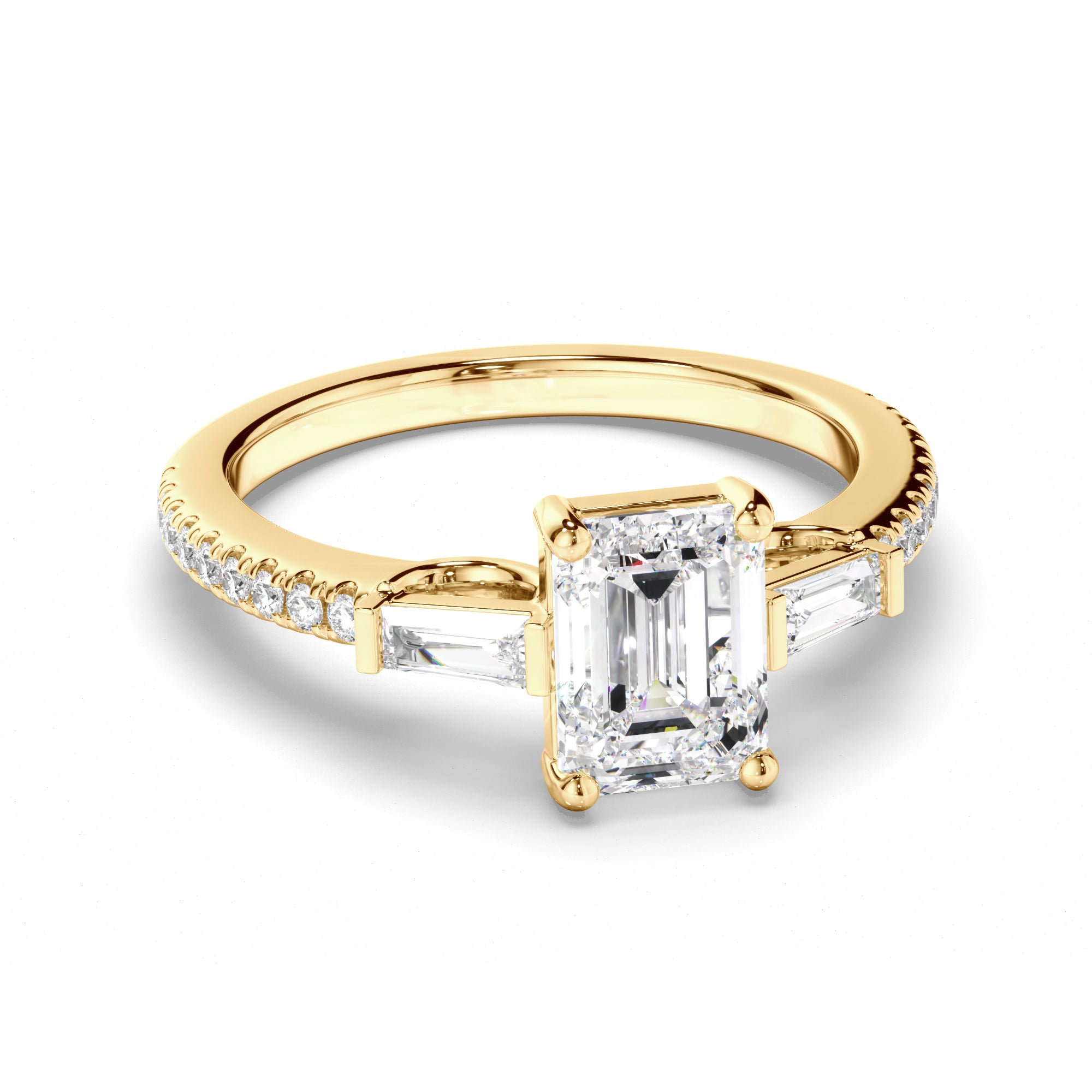 Annabelle - Emerald Cut Diamond Engagement Ring with Baguette & Pave Sides