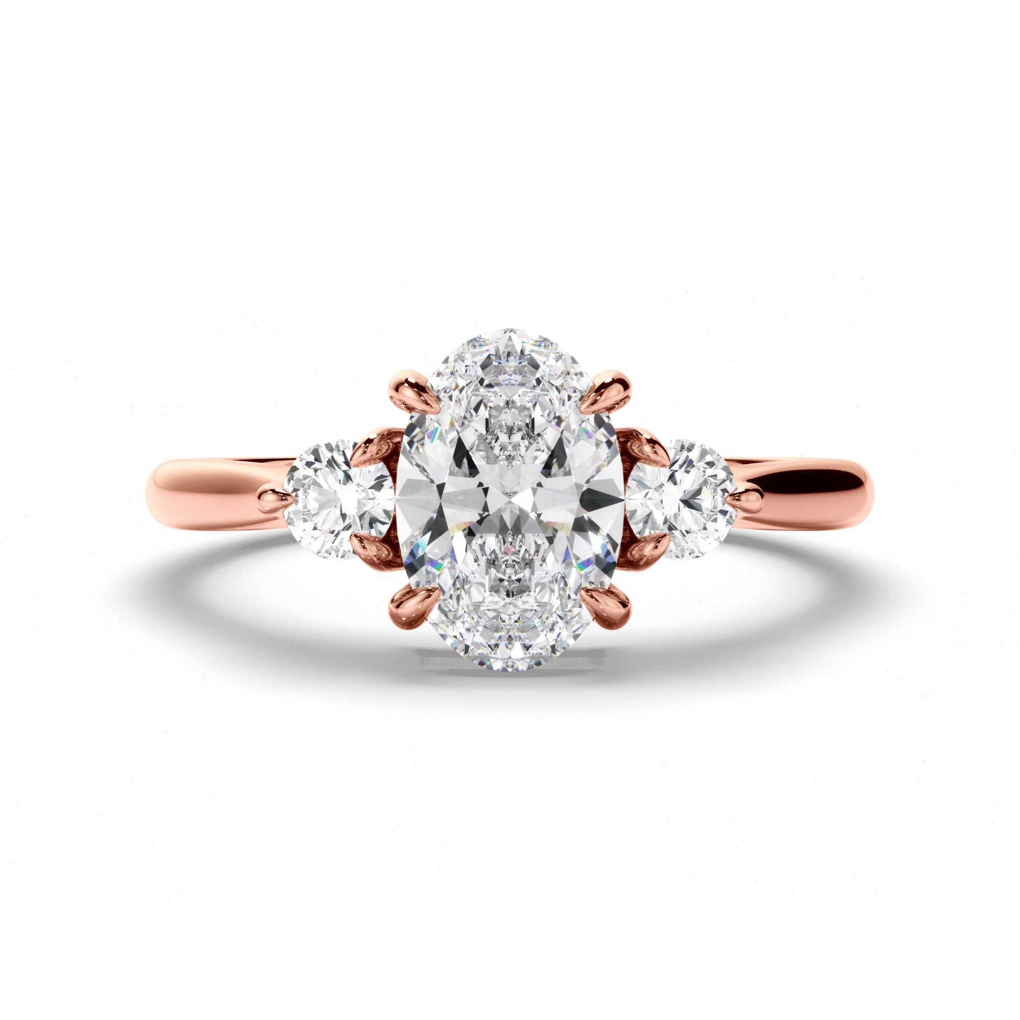 Thea - Oval Cut Diamond Trilogy Engagement Ring with Round Brilliant Sides