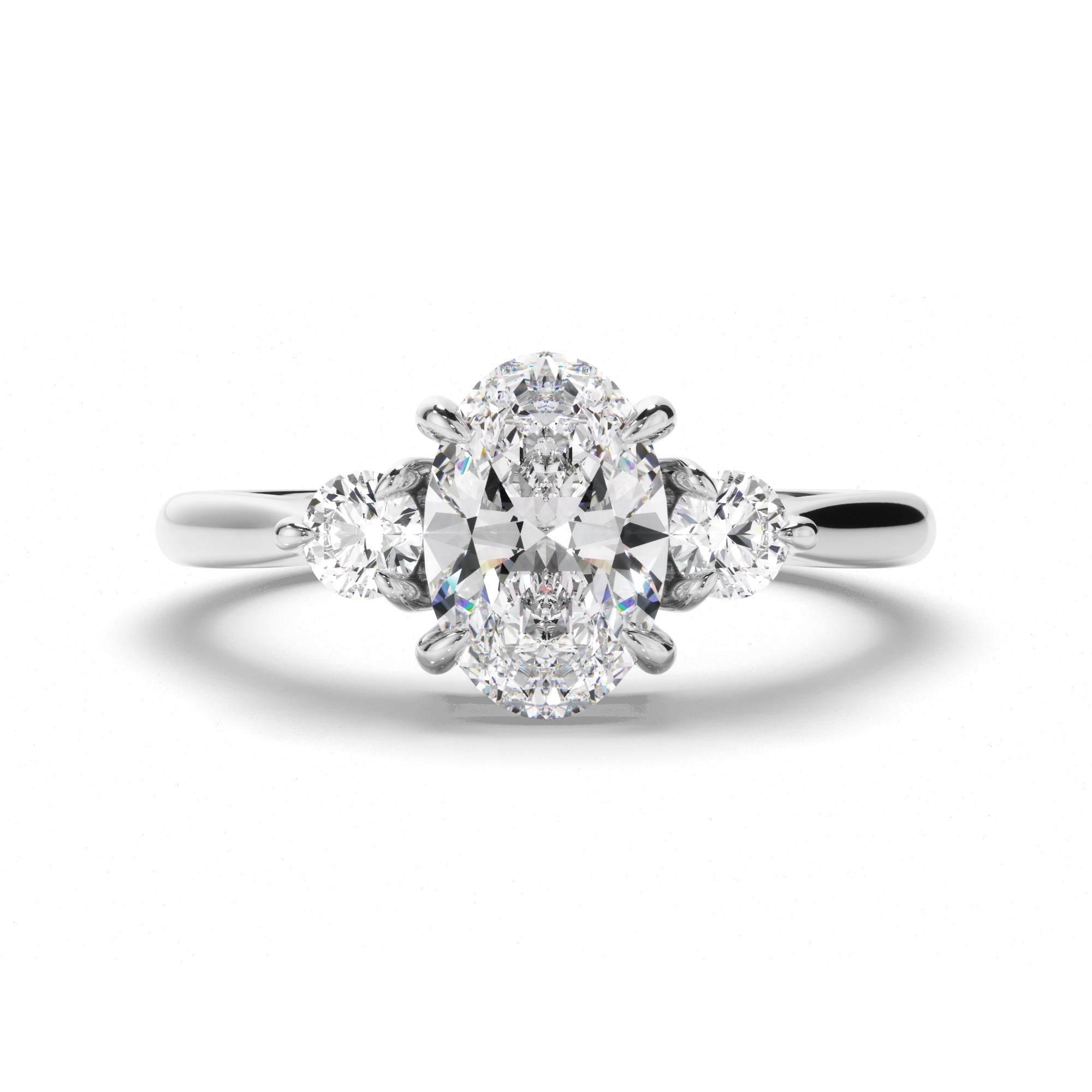 Thea - Oval Cut Diamond Trilogy Engagement Ring with Round Brilliant Sides