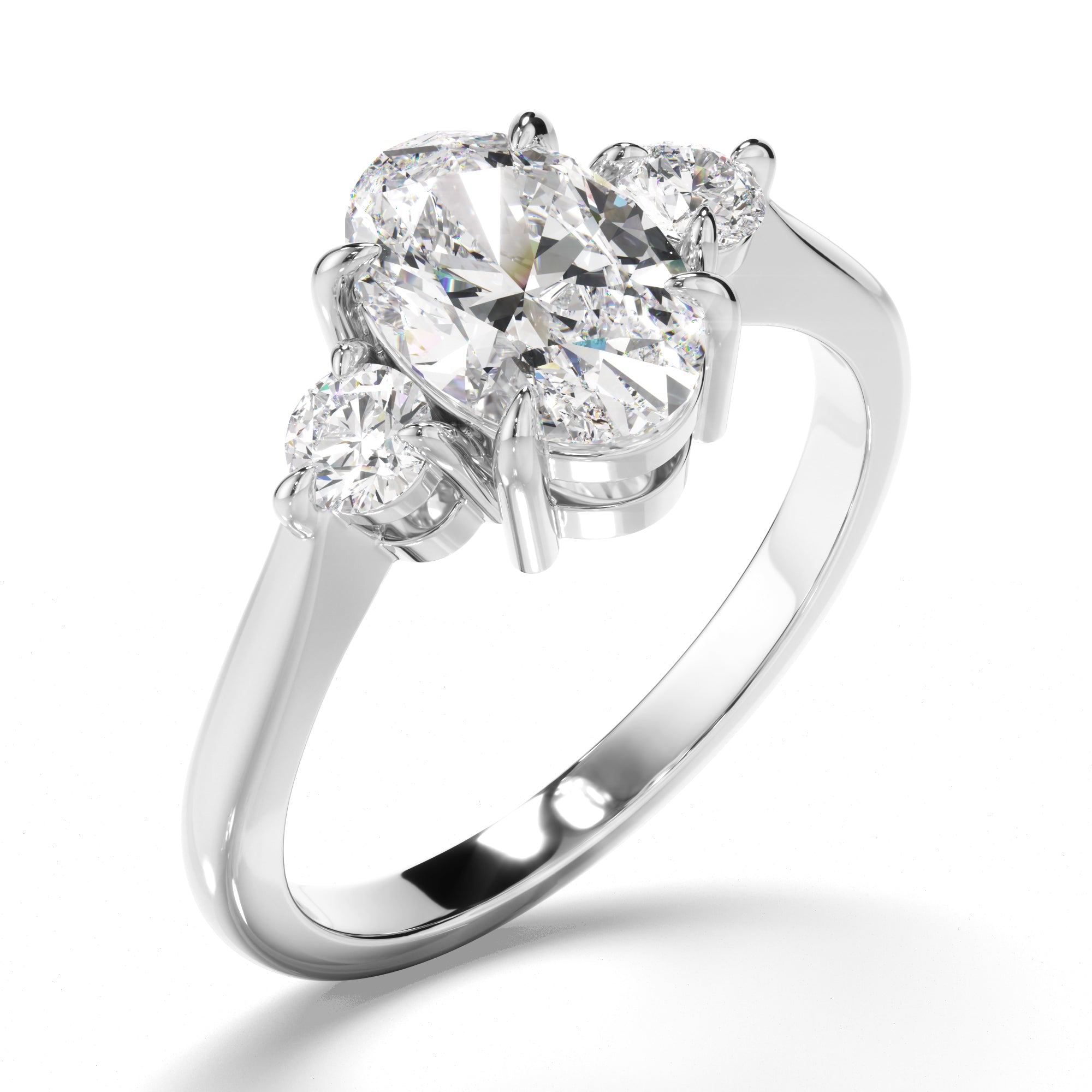 Thea - Oval Cut Diamond Trilogy Engagement Ring with Round Brilliant Sides