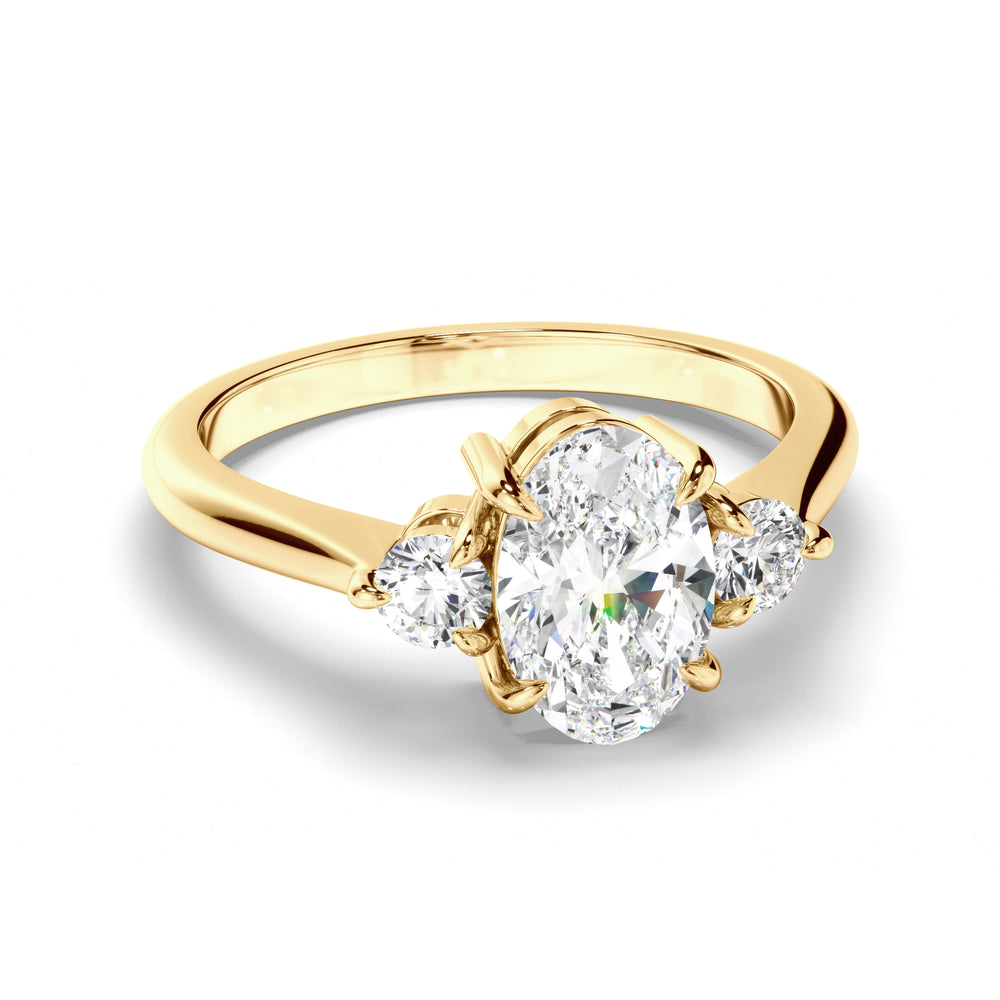 Thea - Oval Cut Diamond Trilogy Engagement Ring with Round Brilliant Sides