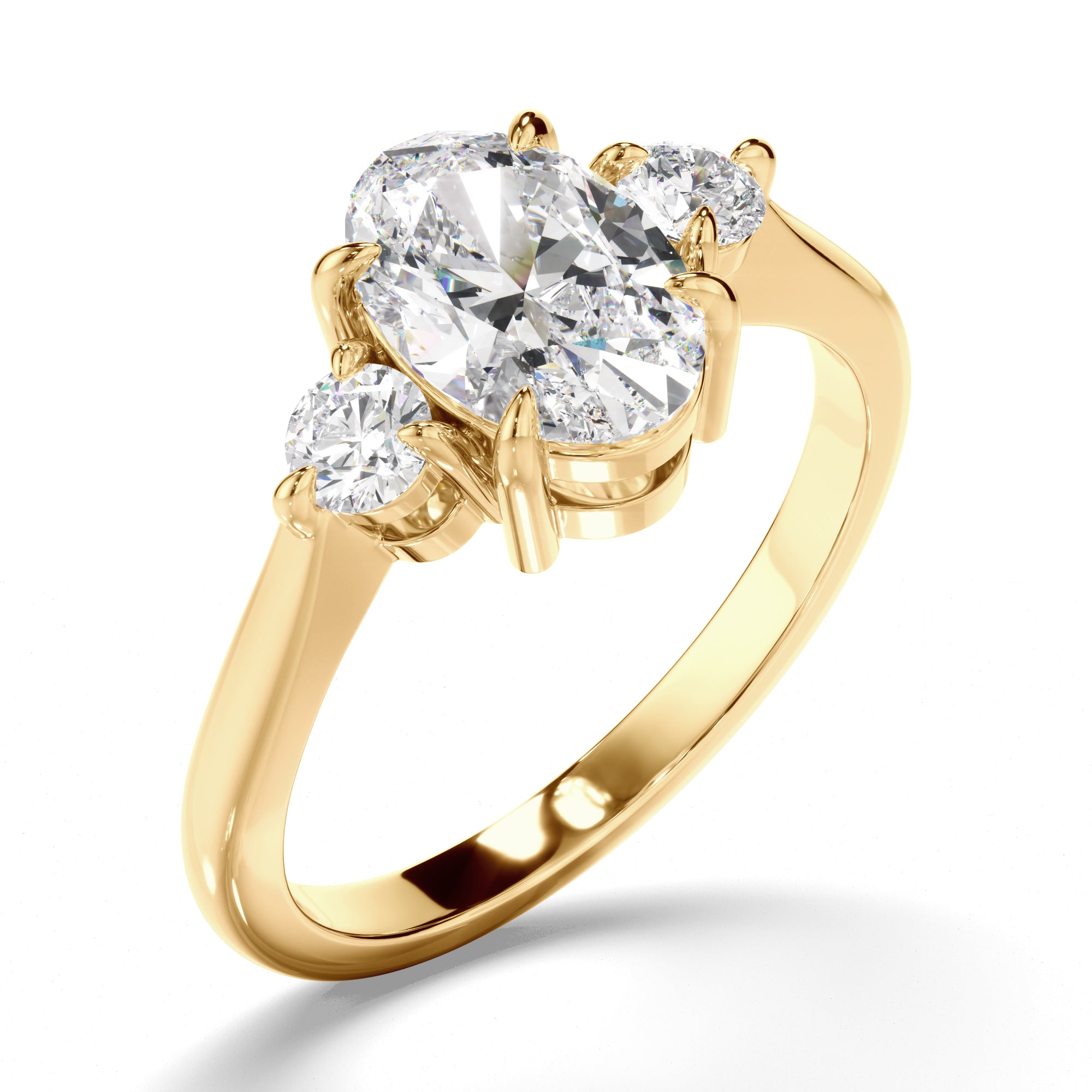 Thea - Oval Cut Diamond Trilogy Engagement Ring with Round Brilliant Sides
