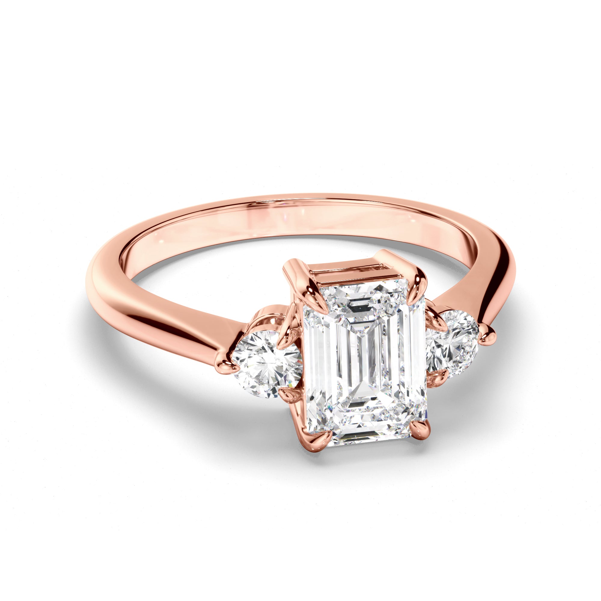 Isadora - Emerald Cut Diamond Trilogy Engagement Ring with Round Brilliant Sides
