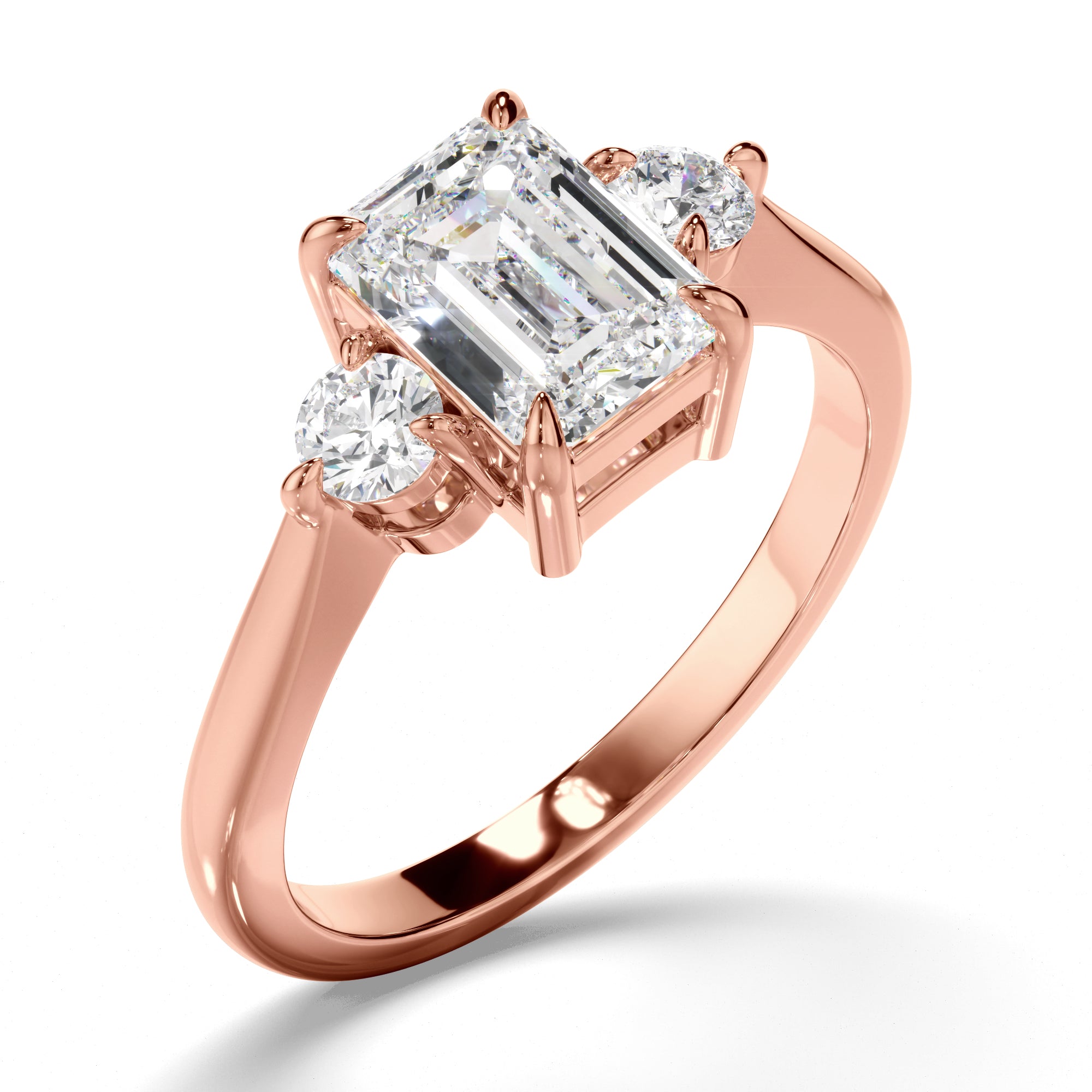 Isadora - Emerald Cut Diamond Trilogy Engagement Ring with Round Brilliant Sides