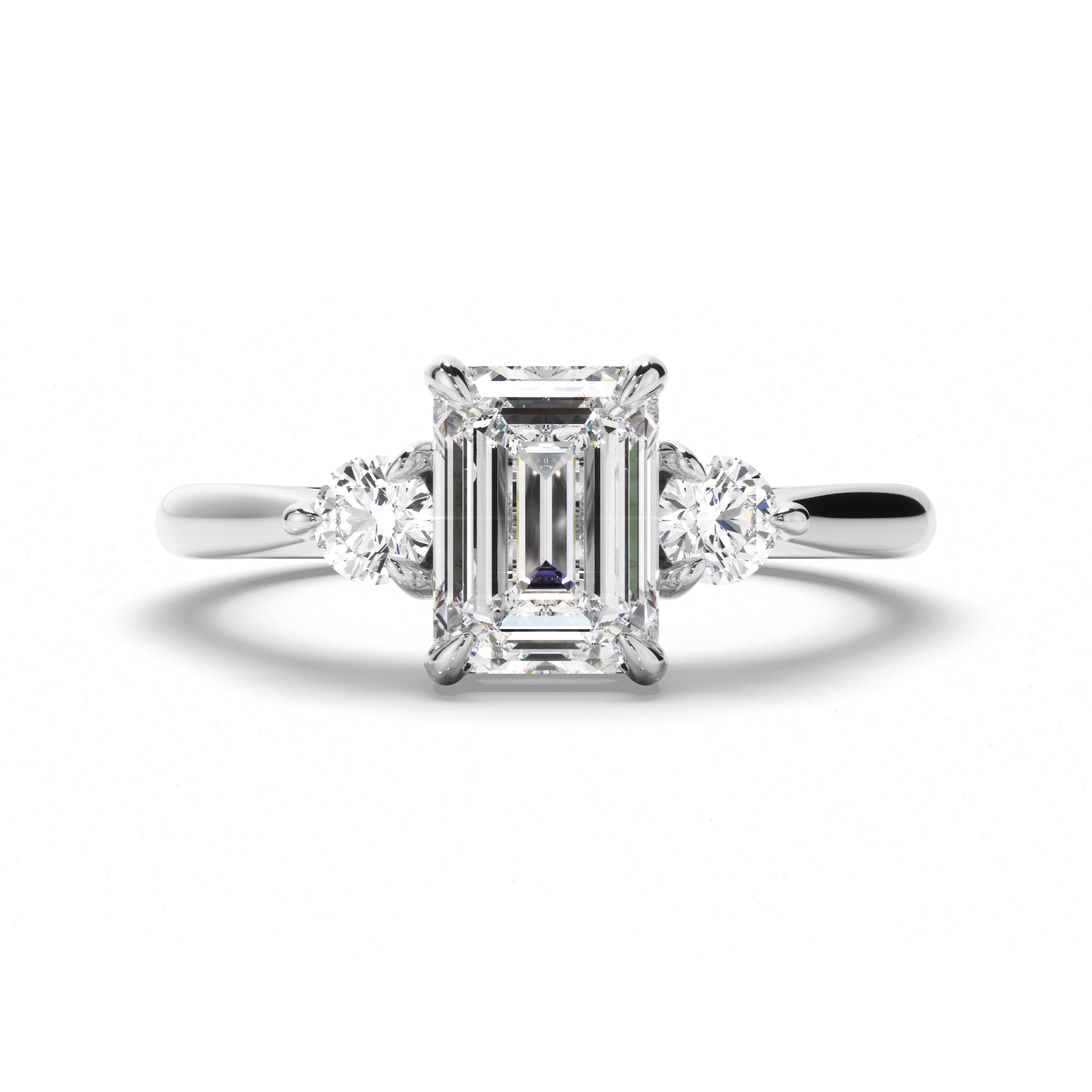 Isadora - Emerald Cut Diamond Trilogy Engagement Ring with Round Brilliant Sides
