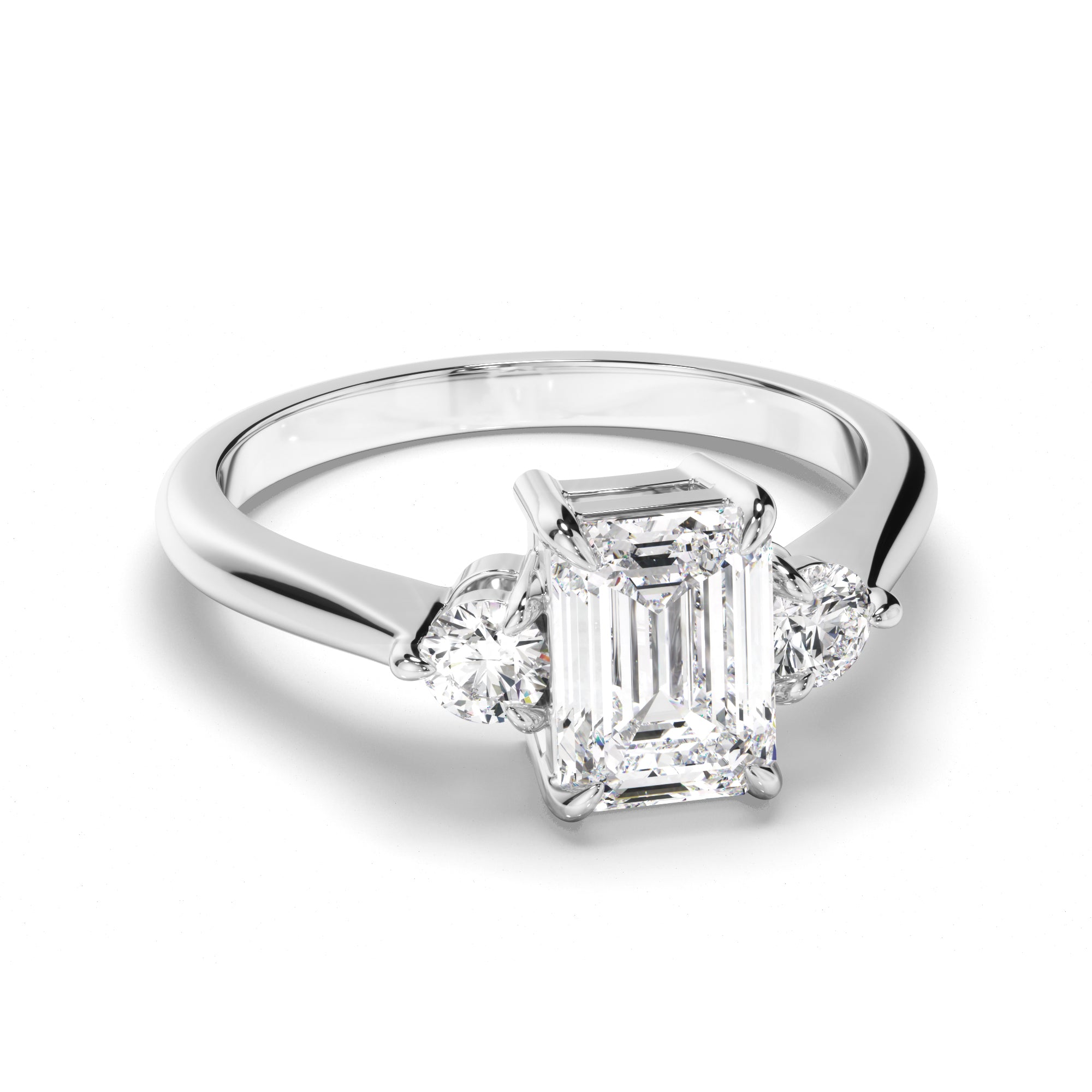 Isadora - Emerald Cut Diamond Trilogy Engagement Ring with Round Brilliant Sides