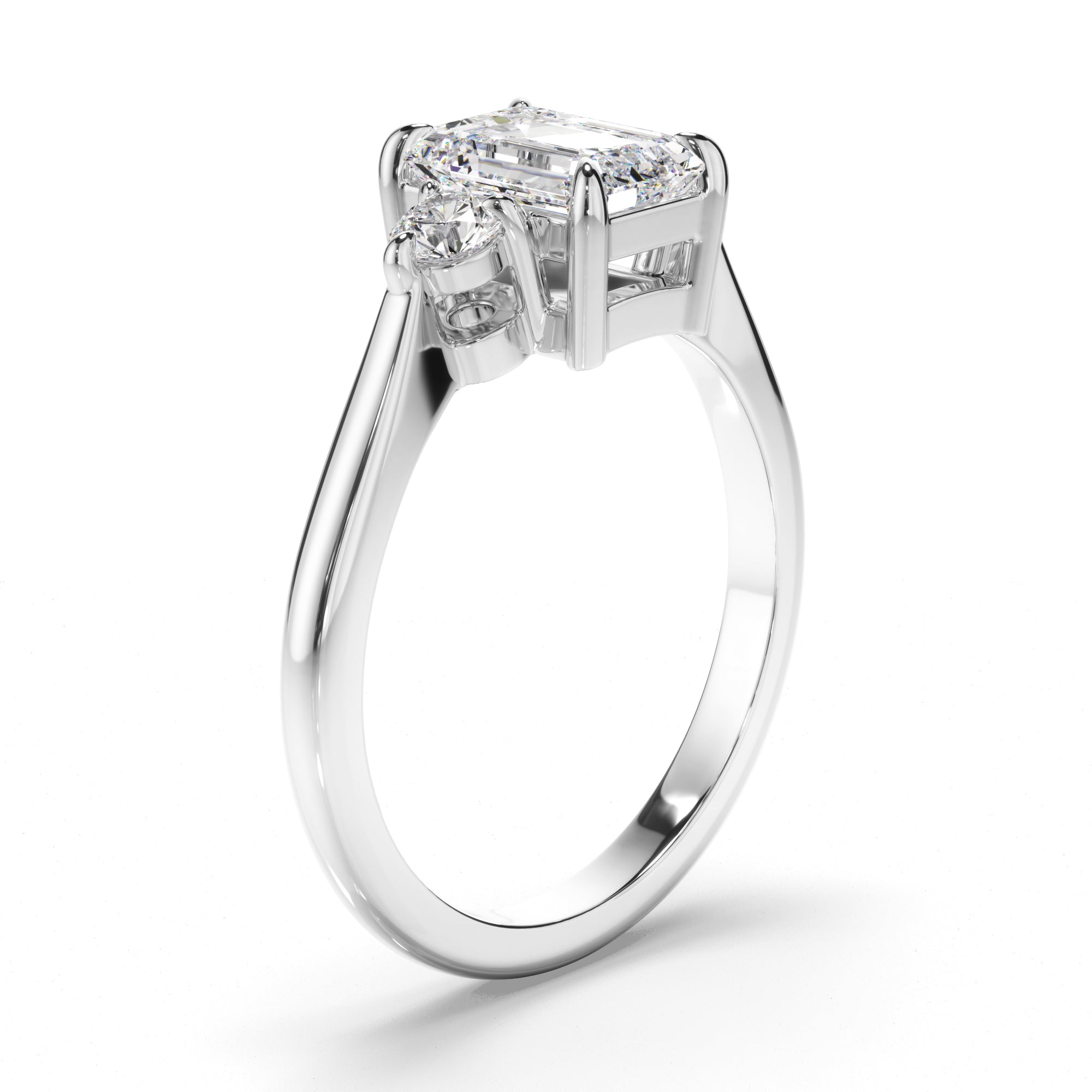 Isadora - Emerald Cut Diamond Trilogy Engagement Ring with Round Brilliant Sides