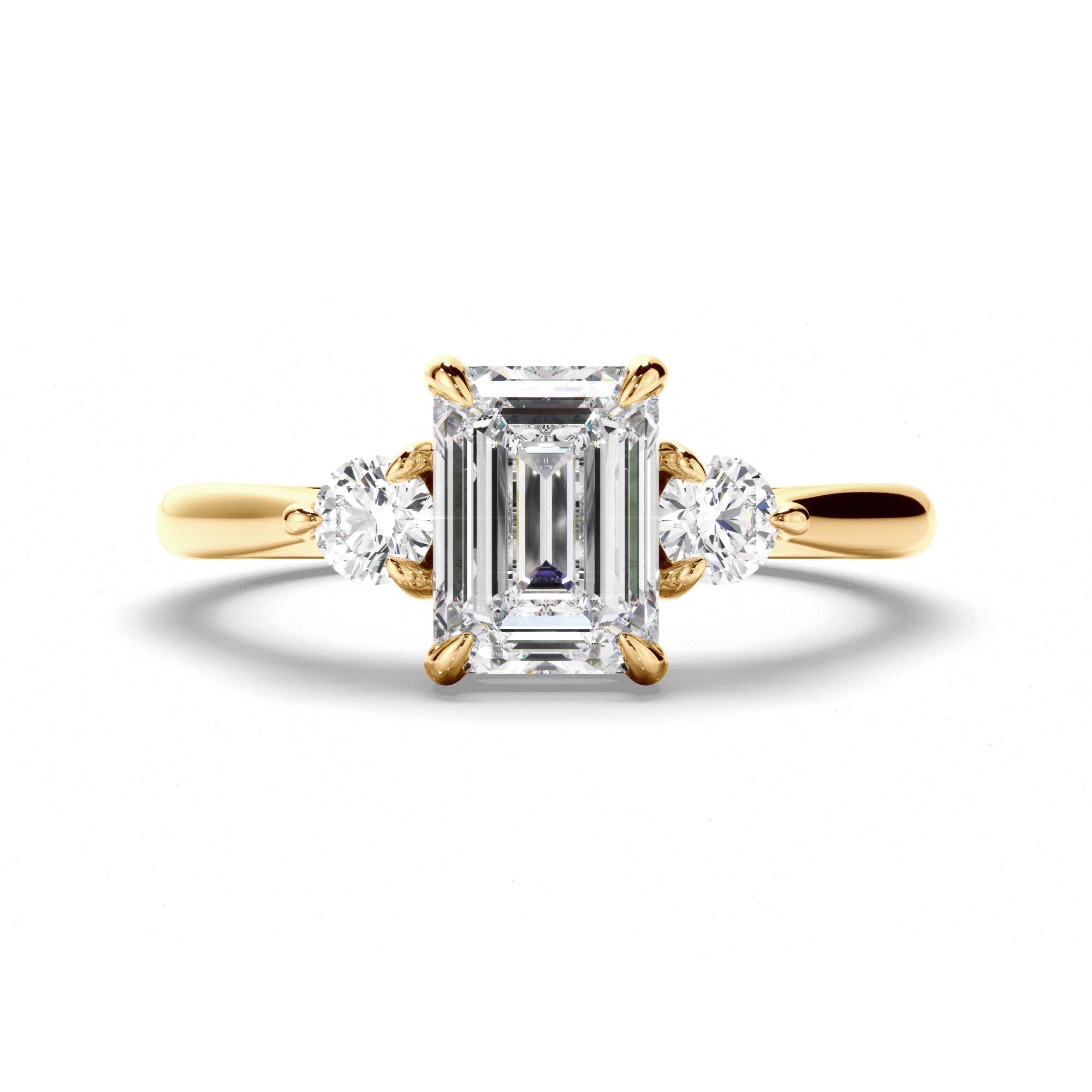 Isadora - Emerald Cut Diamond Trilogy Engagement Ring with Round Brilliant Sides