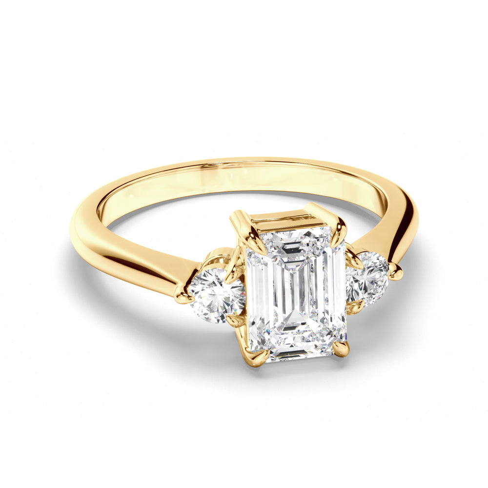 Isadora - Emerald Cut Diamond Trilogy Engagement Ring with Round Brilliant Sides