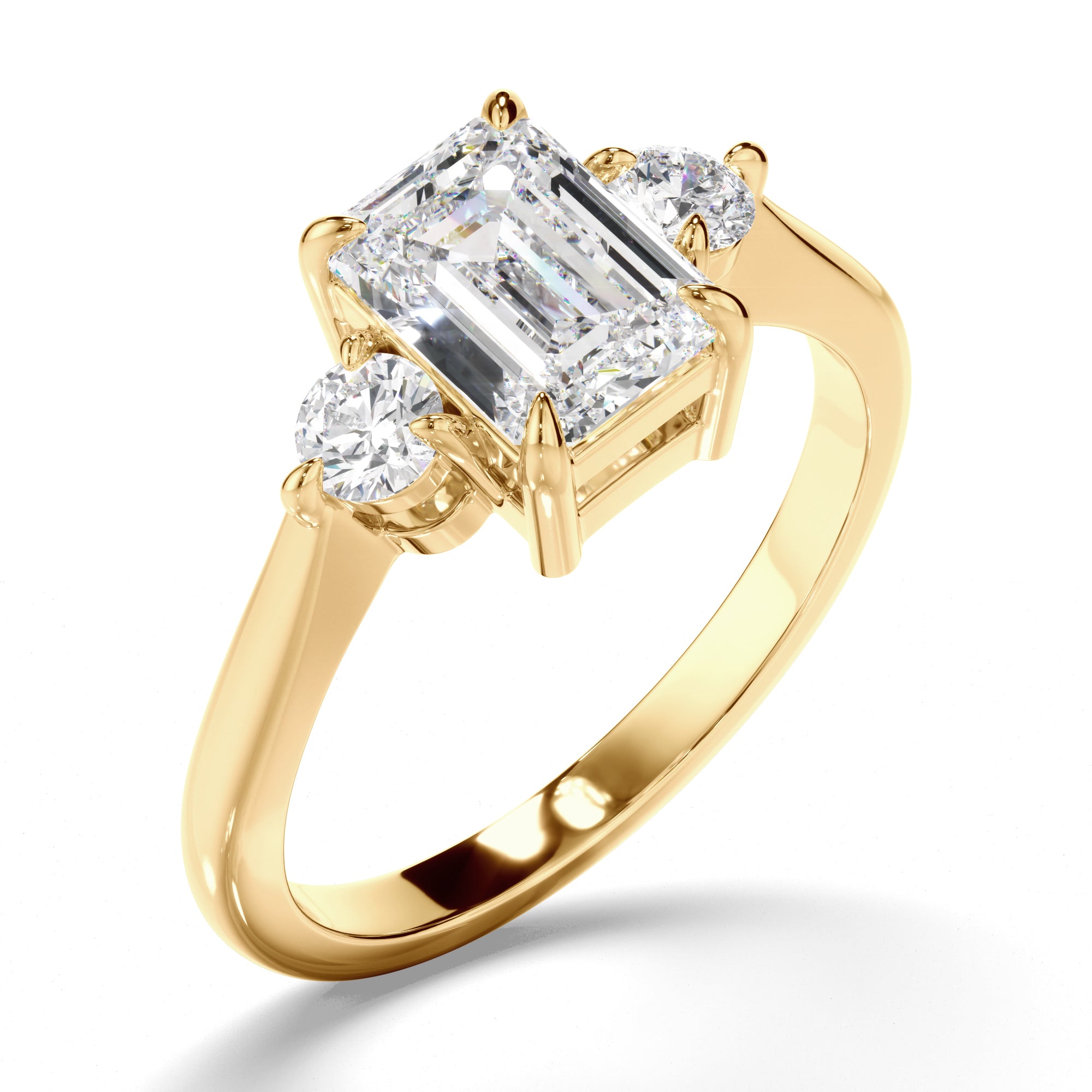 Isadora - Emerald Cut Diamond Trilogy Engagement Ring with Round Brilliant Sides