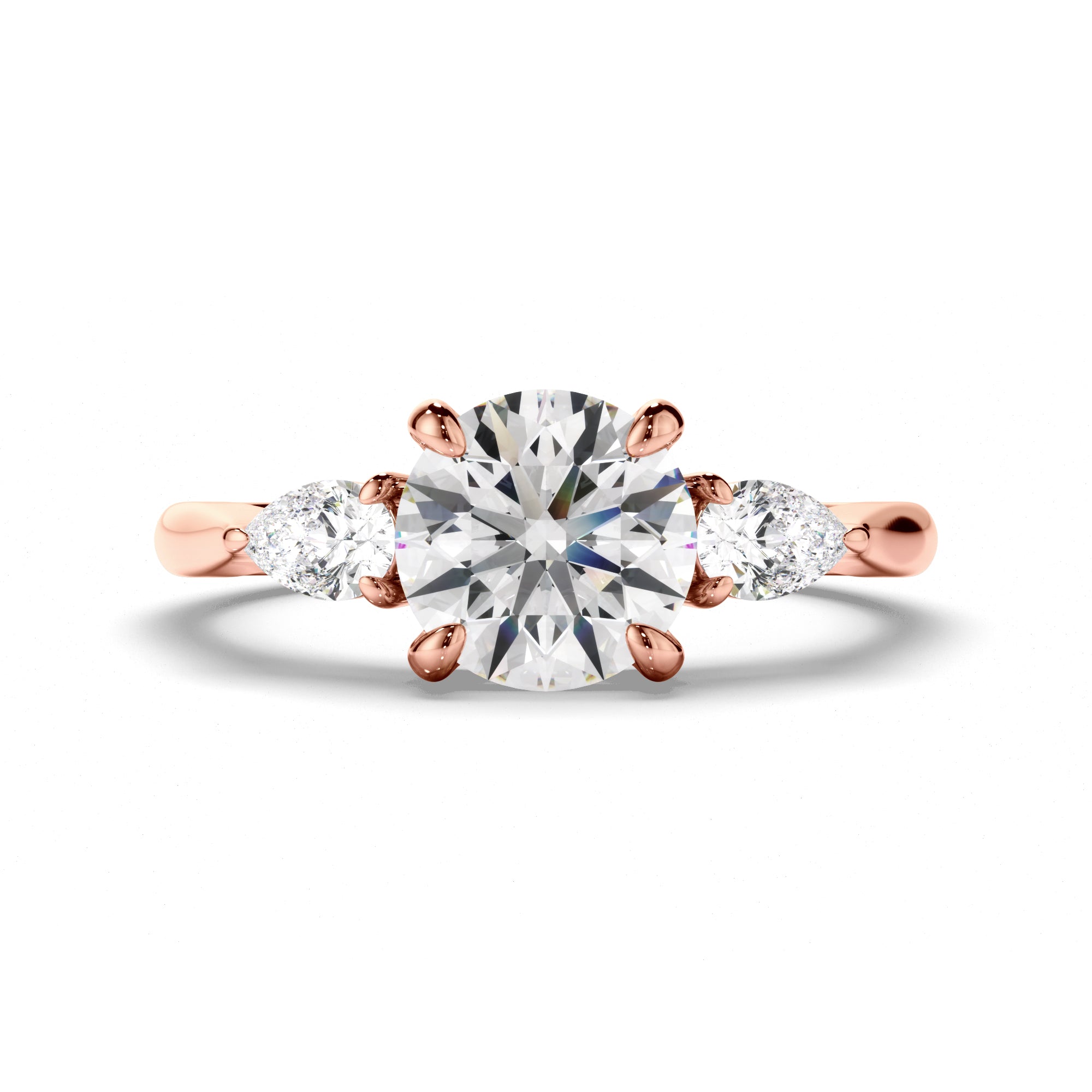 Elowen - Round Brilliant Cut Diamond Trilogy Engagement Ring with Pear Sides