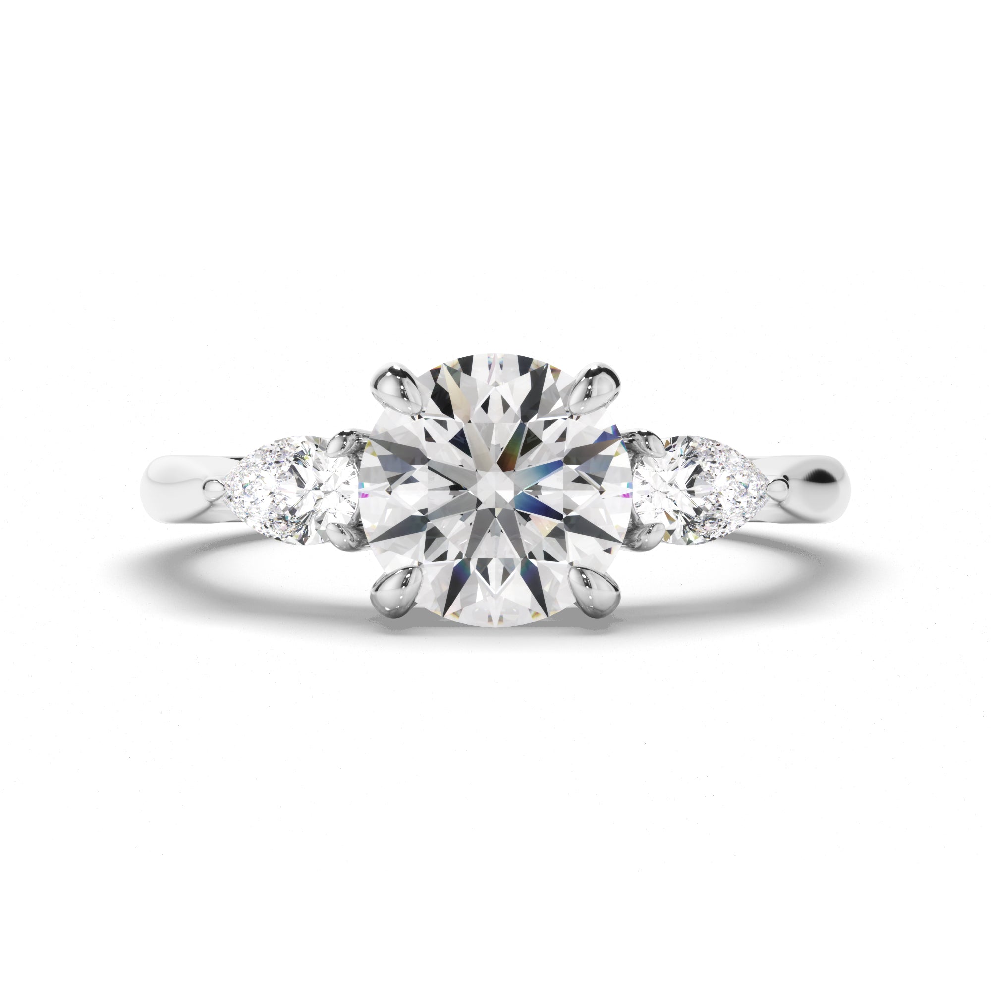 Elowen - Round Brilliant Cut Diamond Trilogy Engagement Ring with Pear Sides