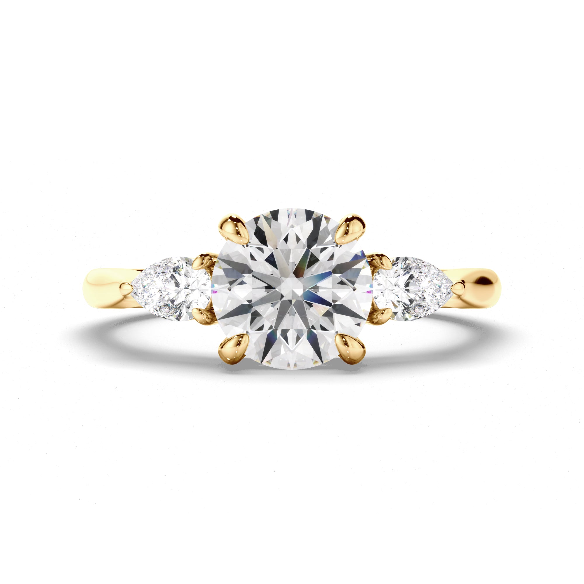 Elowen - Round Brilliant Cut Diamond Trilogy Engagement Ring with Pear Sides