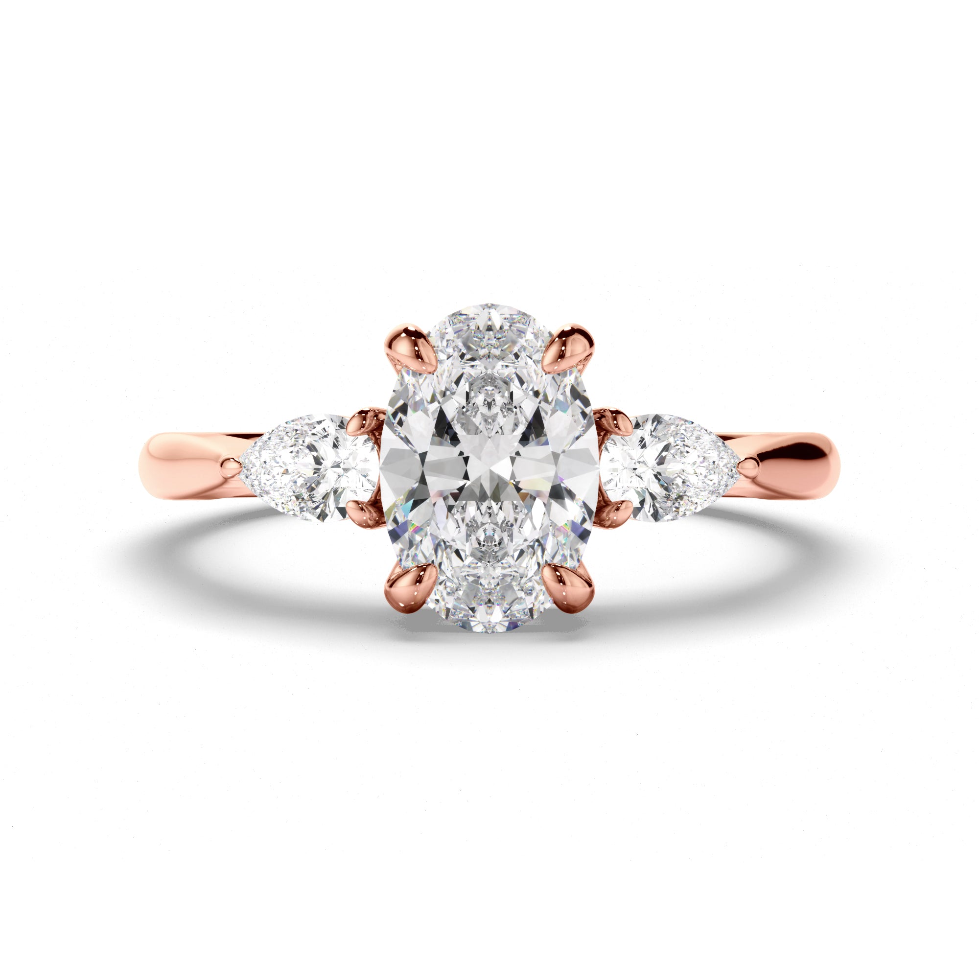 Luciana - Oval Cut Diamond Trilogy Engagement Ring with Pear Sides