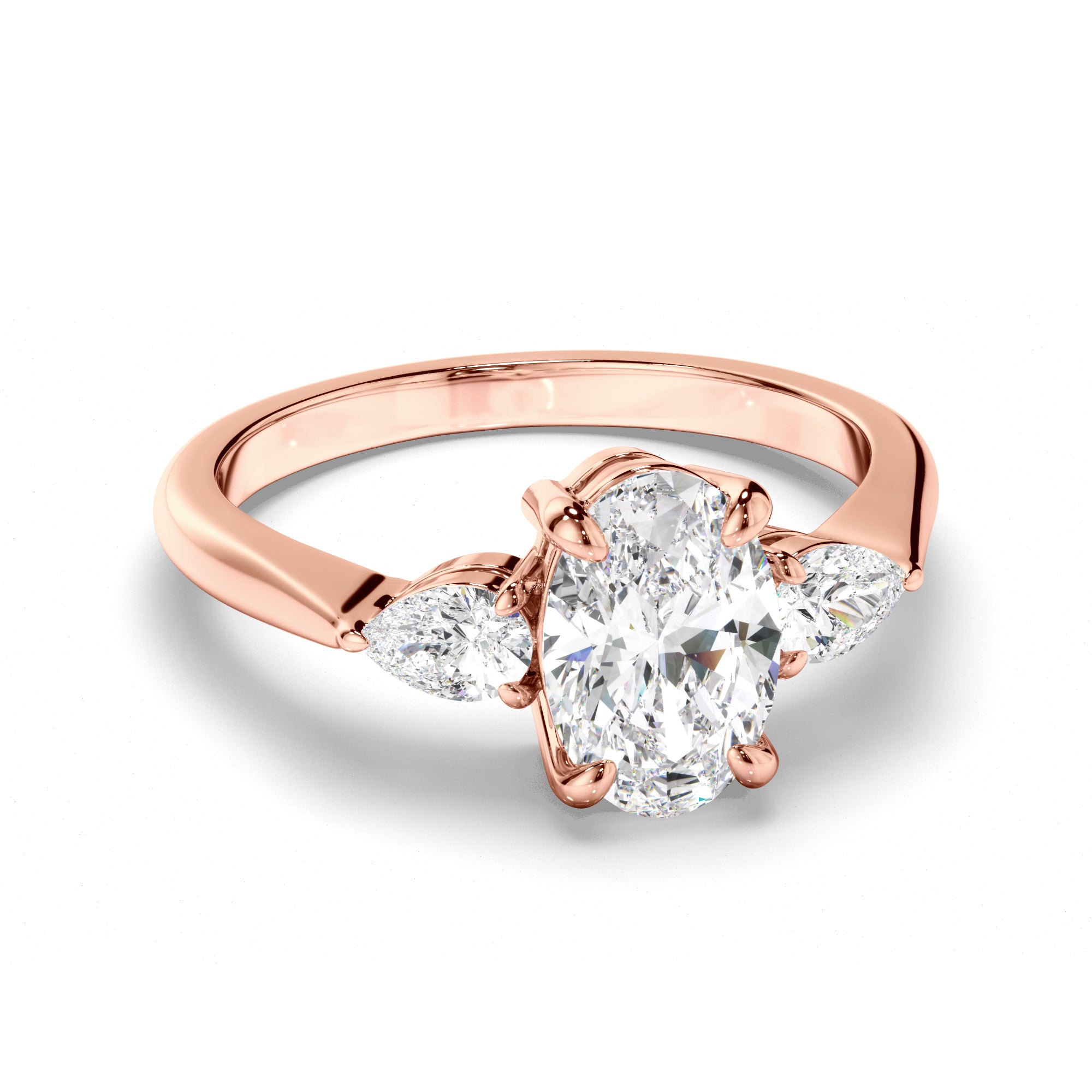 Luciana - Oval Cut Diamond Trilogy Engagement Ring with Pear Sides