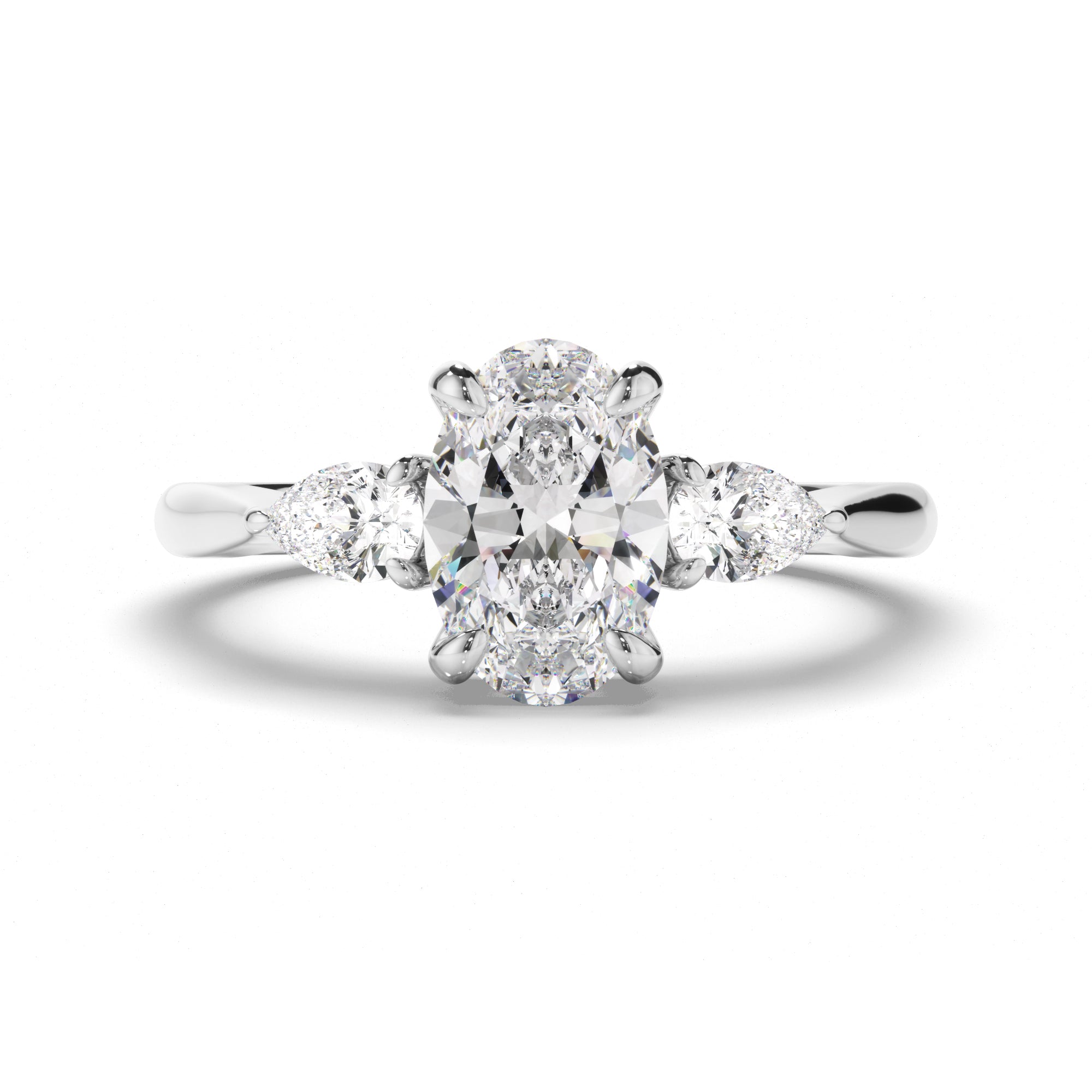 Luciana - Oval Cut Diamond Trilogy Engagement Ring with Pear Sides